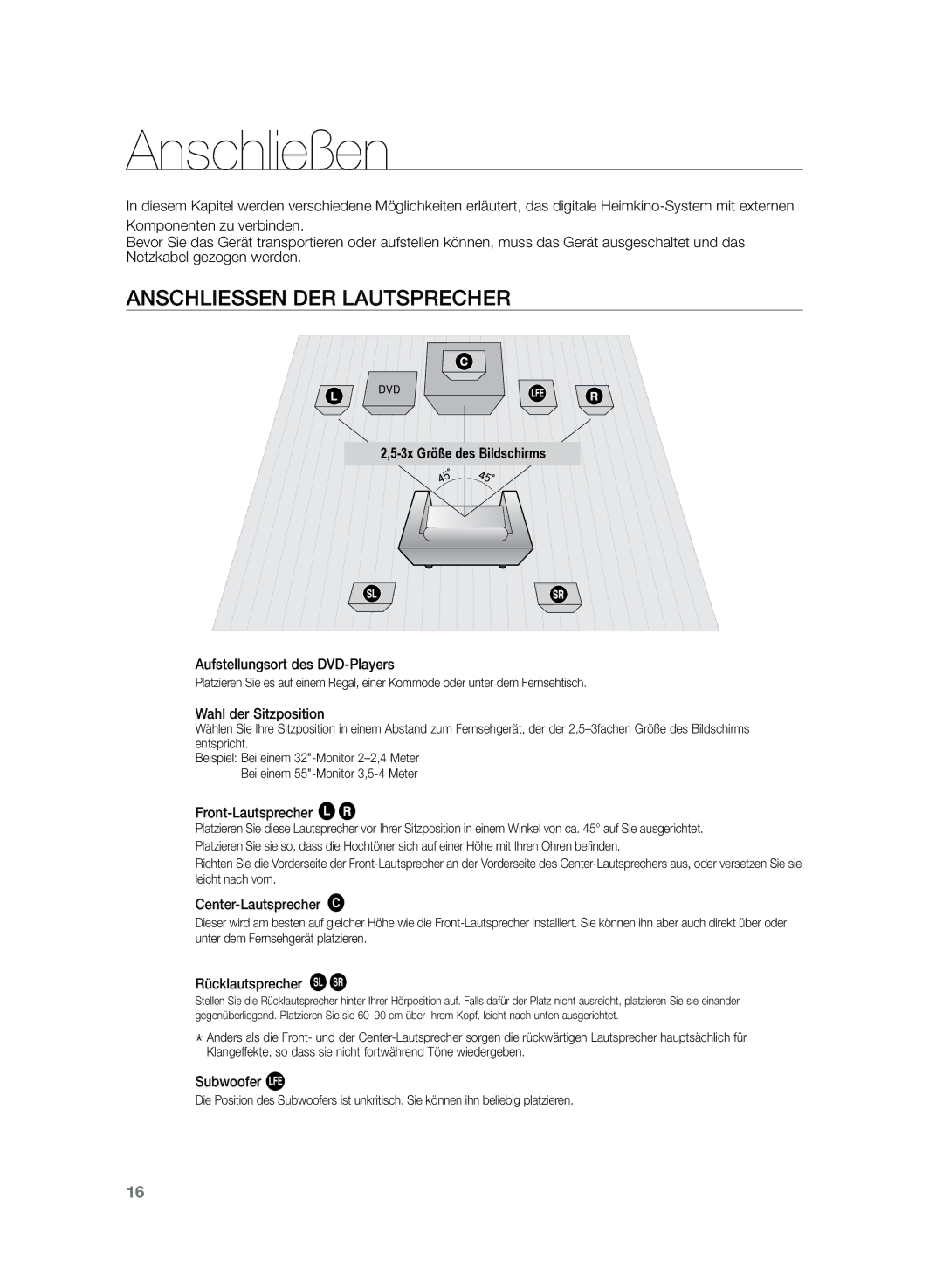 Samsung HT-Z120T/EDC, HT-Z120T/XEF manual Anschließen, AnschlieSSen der Lautsprecher 