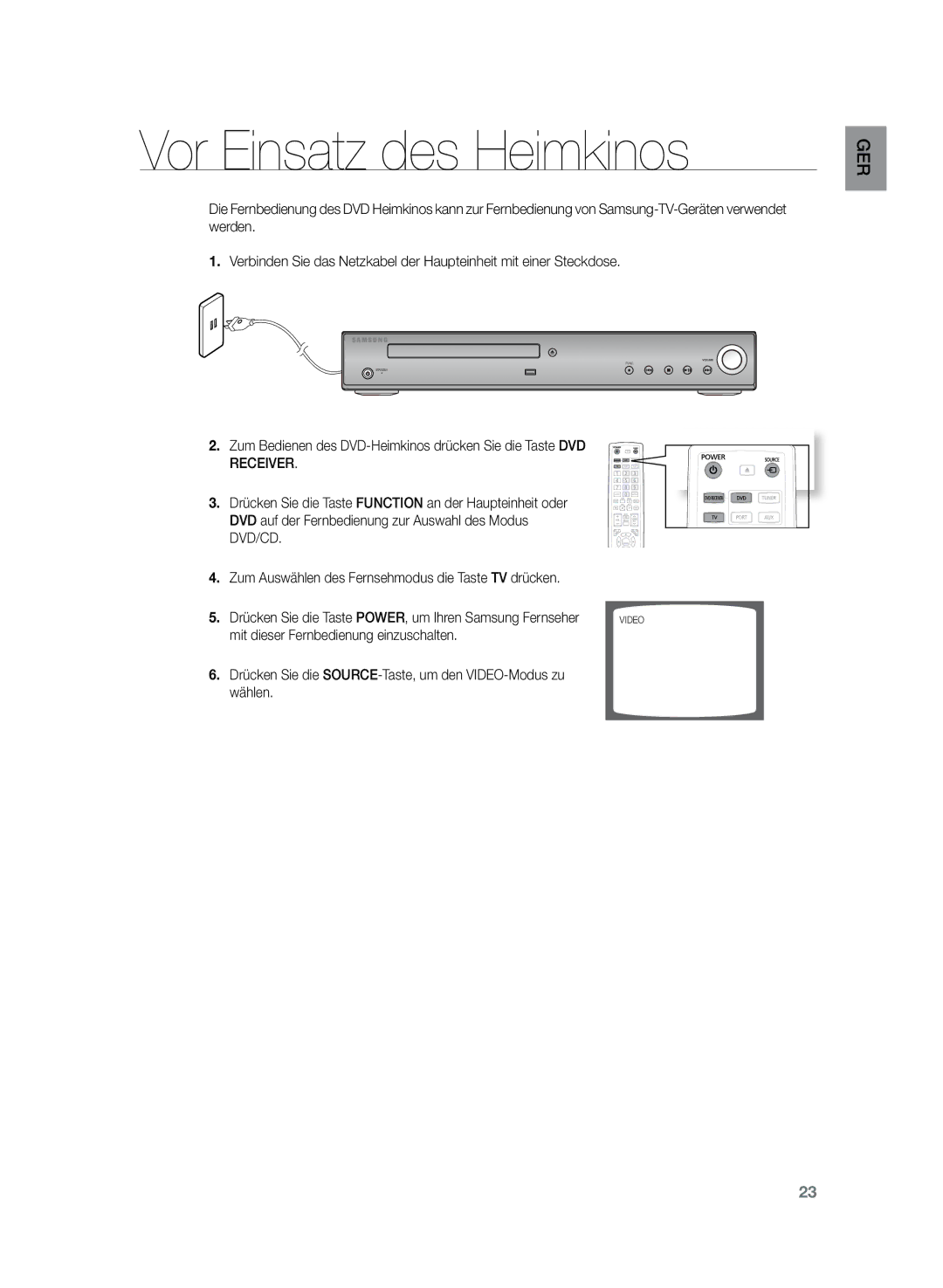 Samsung HT-Z120T/XEF, HT-Z120T/EDC manual Vor Einsatz des Heimkinos 