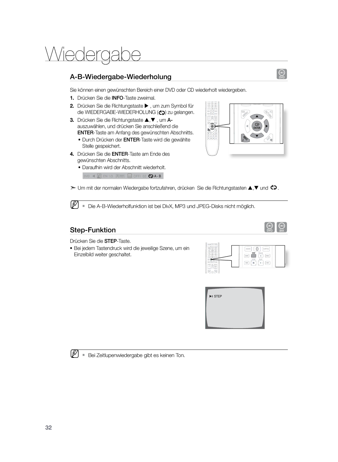 Samsung HT-Z120T/EDC, HT-Z120T/XEF manual Wiedergabe-Wiederholung, Step-Funktion 