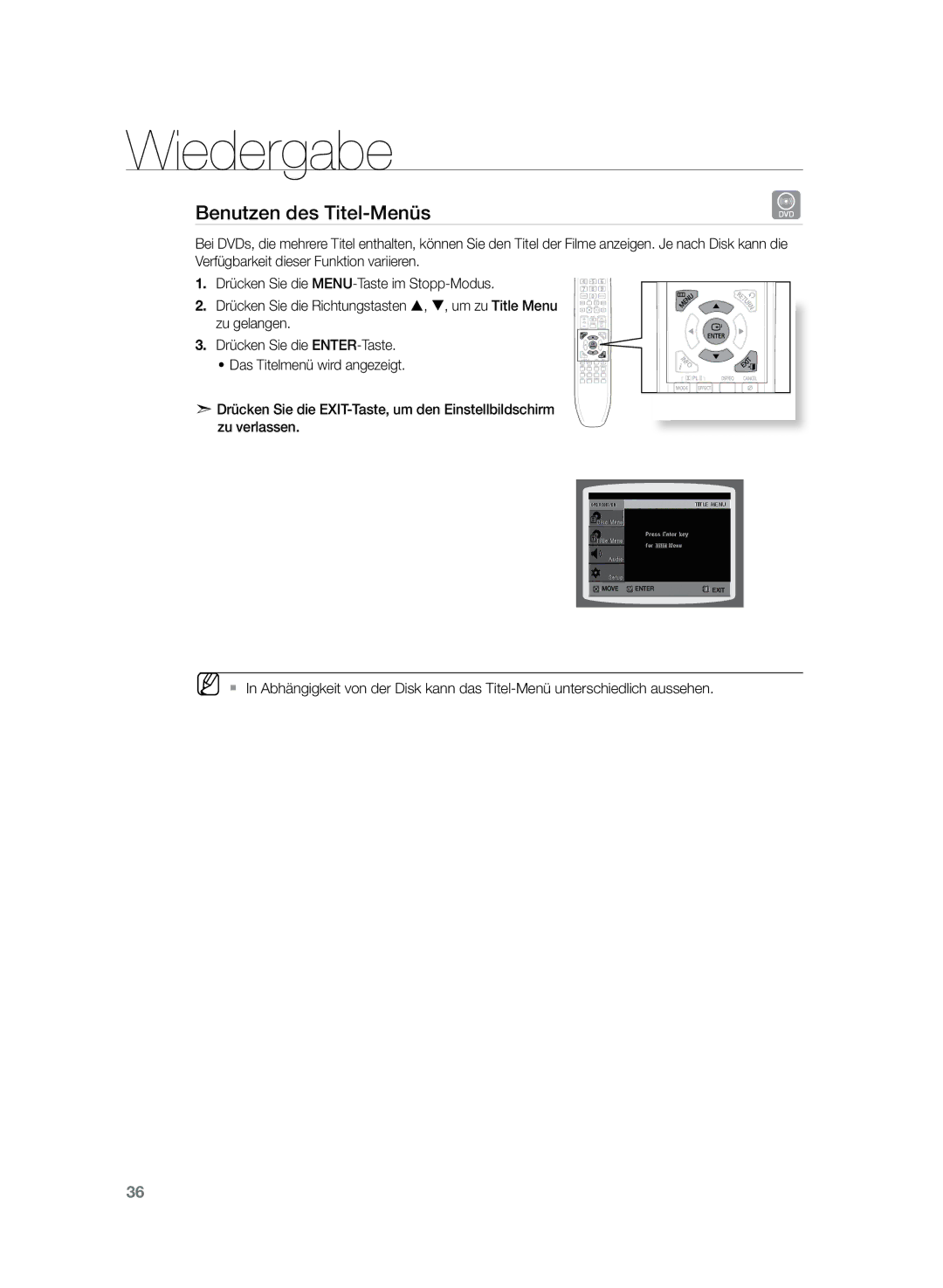 Samsung HT-Z120T/EDC, HT-Z120T/XEF manual Benutzen des Titel-Menüs 