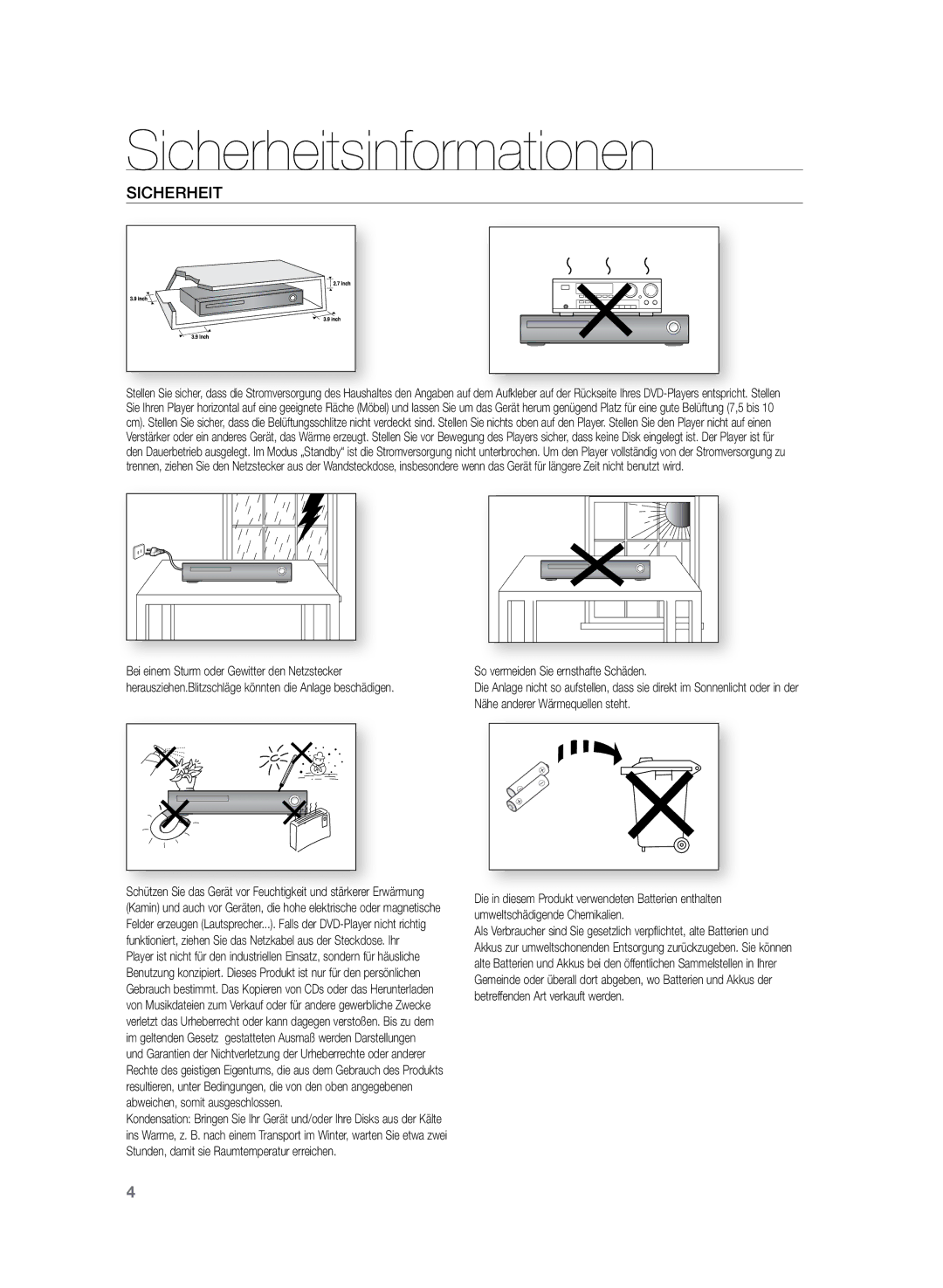 Samsung HT-Z120T/EDC, HT-Z120T/XEF manual Sicherheit 