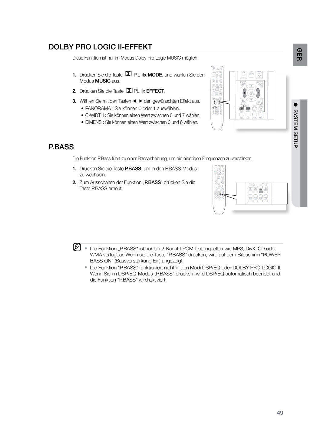 Samsung HT-Z120T/XEF, HT-Z120T/EDC manual Dolby Pro Logic II-Effekt, Bass 