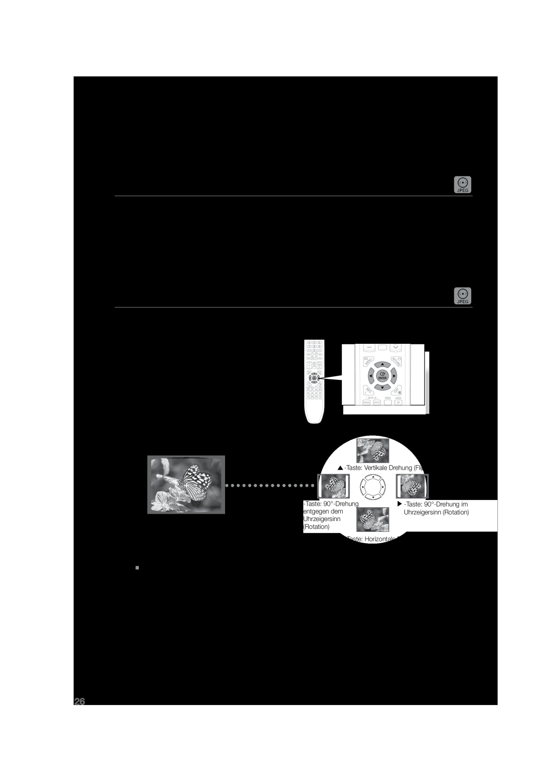 Samsung HT-Z120T/EDC, HT-Z120T/XEF manual Wiedergabe von JPEG-Dateien, Dia-Modus, Rotations-/Flip-Funktion 