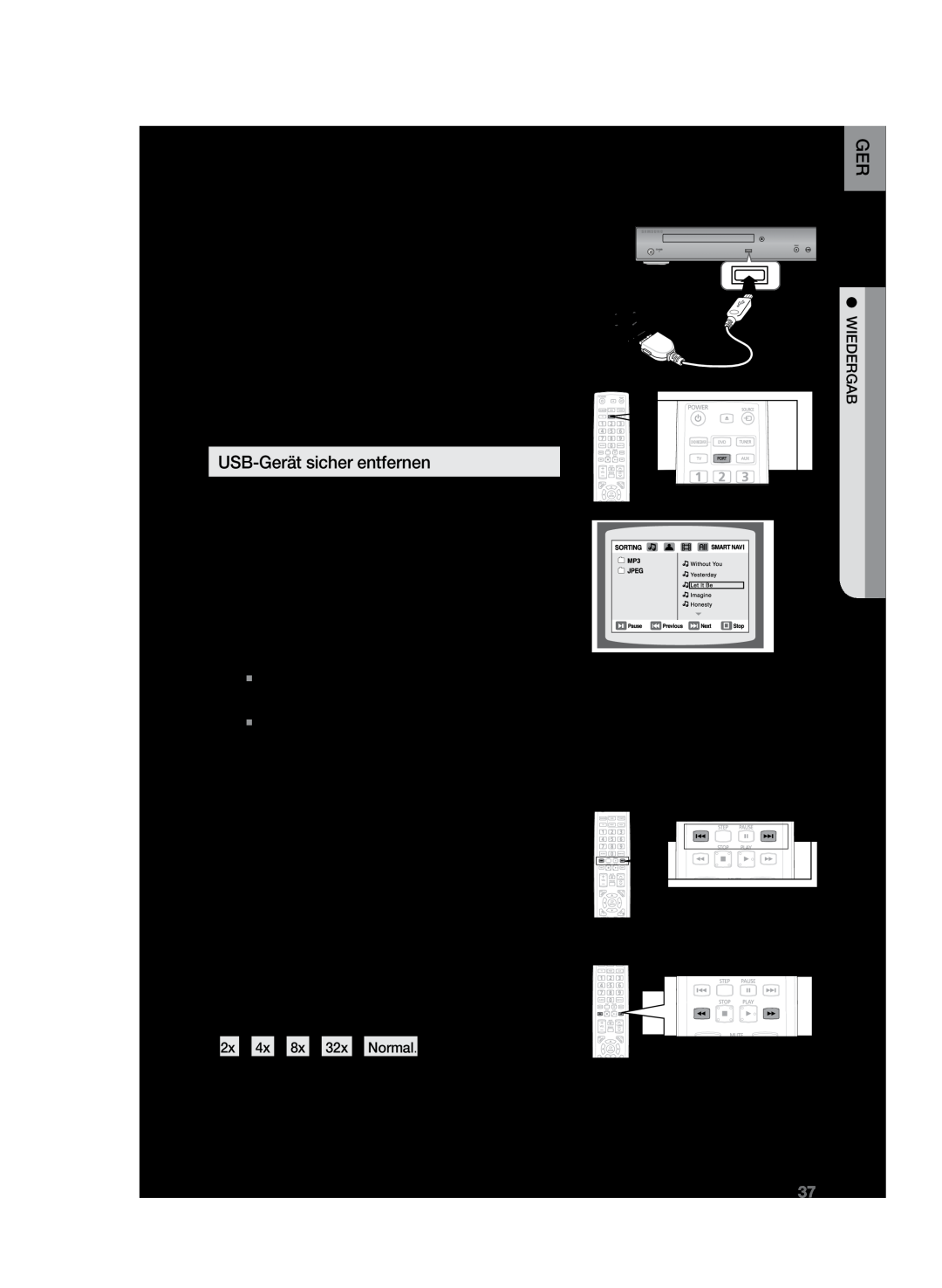 Samsung HT-Z120T/XEF manual Wiedergabe von Media-Dateien über die Funktion USB-Host, Zeitraffer, USB-Gerät sicher entfernen 
