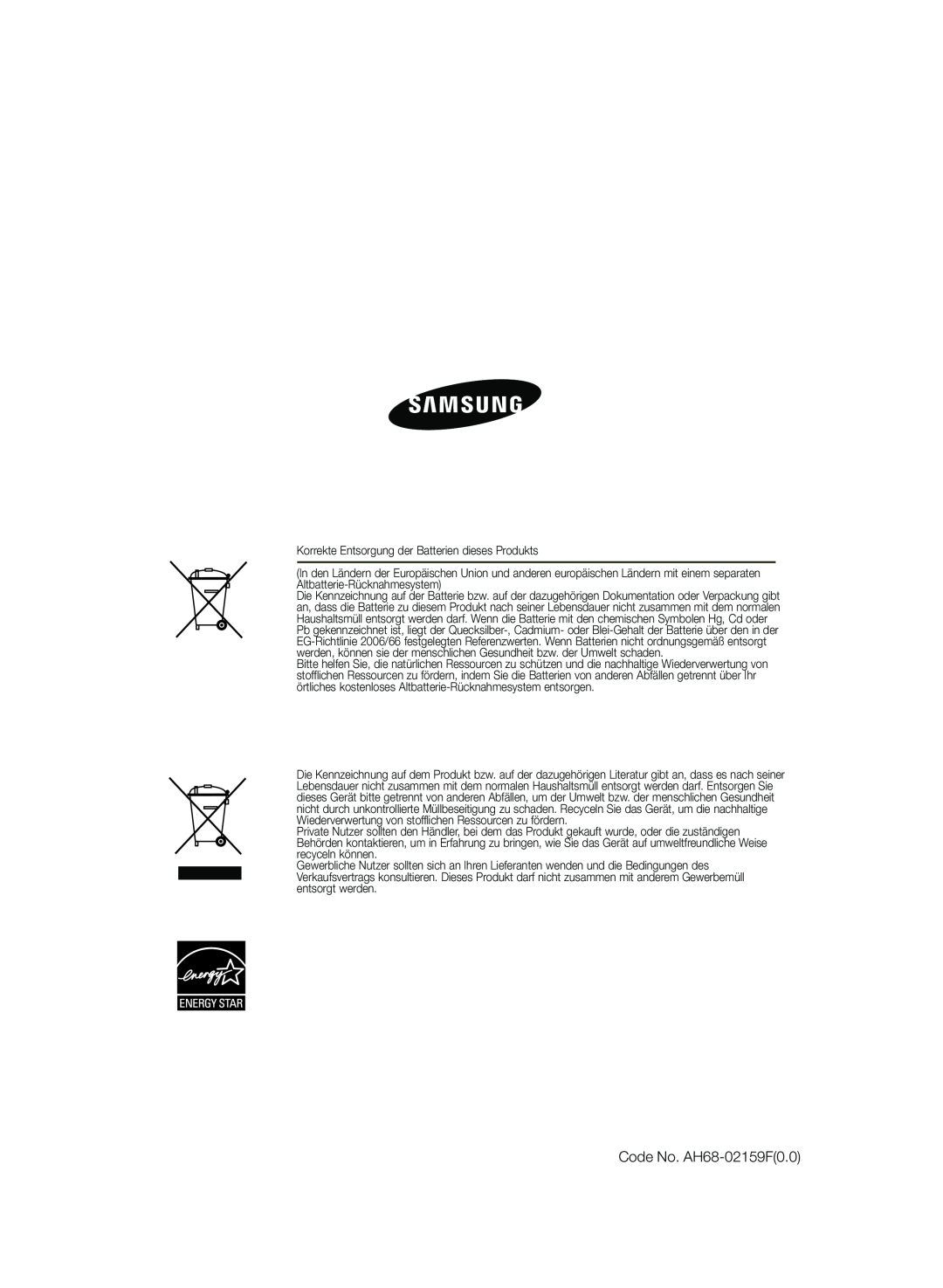 Samsung HT-Z120T/EDC, HT-Z120T/XEF manual Code No. AH68-02159F0.0 