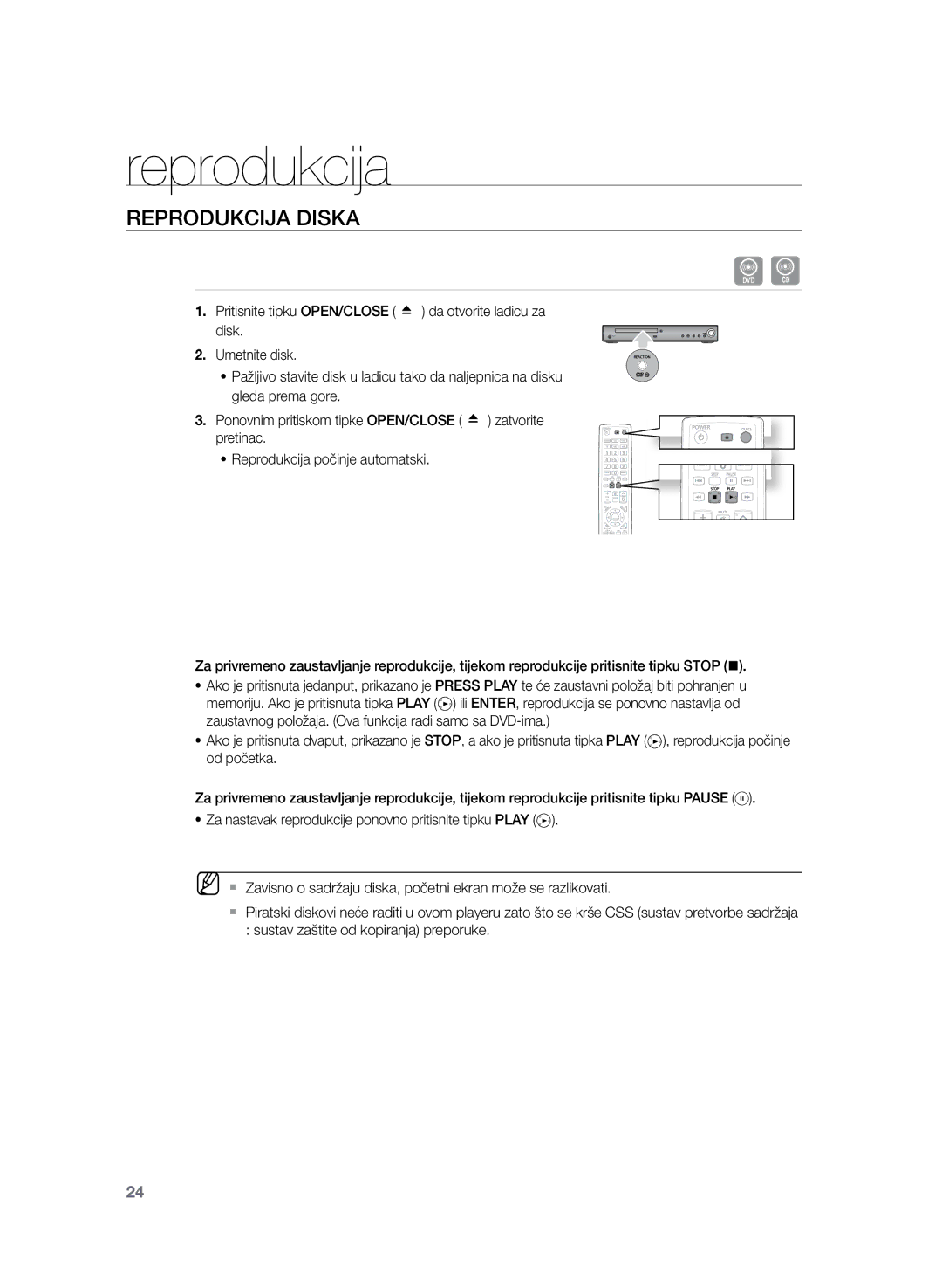 Samsung HT-Z120T/EDC manual Reprodukcija diska 