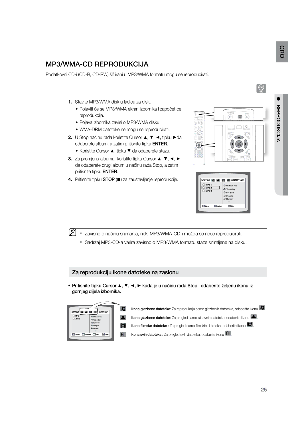 Samsung HT-Z120T/EDC manual MP3/WMA-CD reprodukcija, Za reprodukciju ikone datoteke na zaslonu, Aj cik duo eprr 