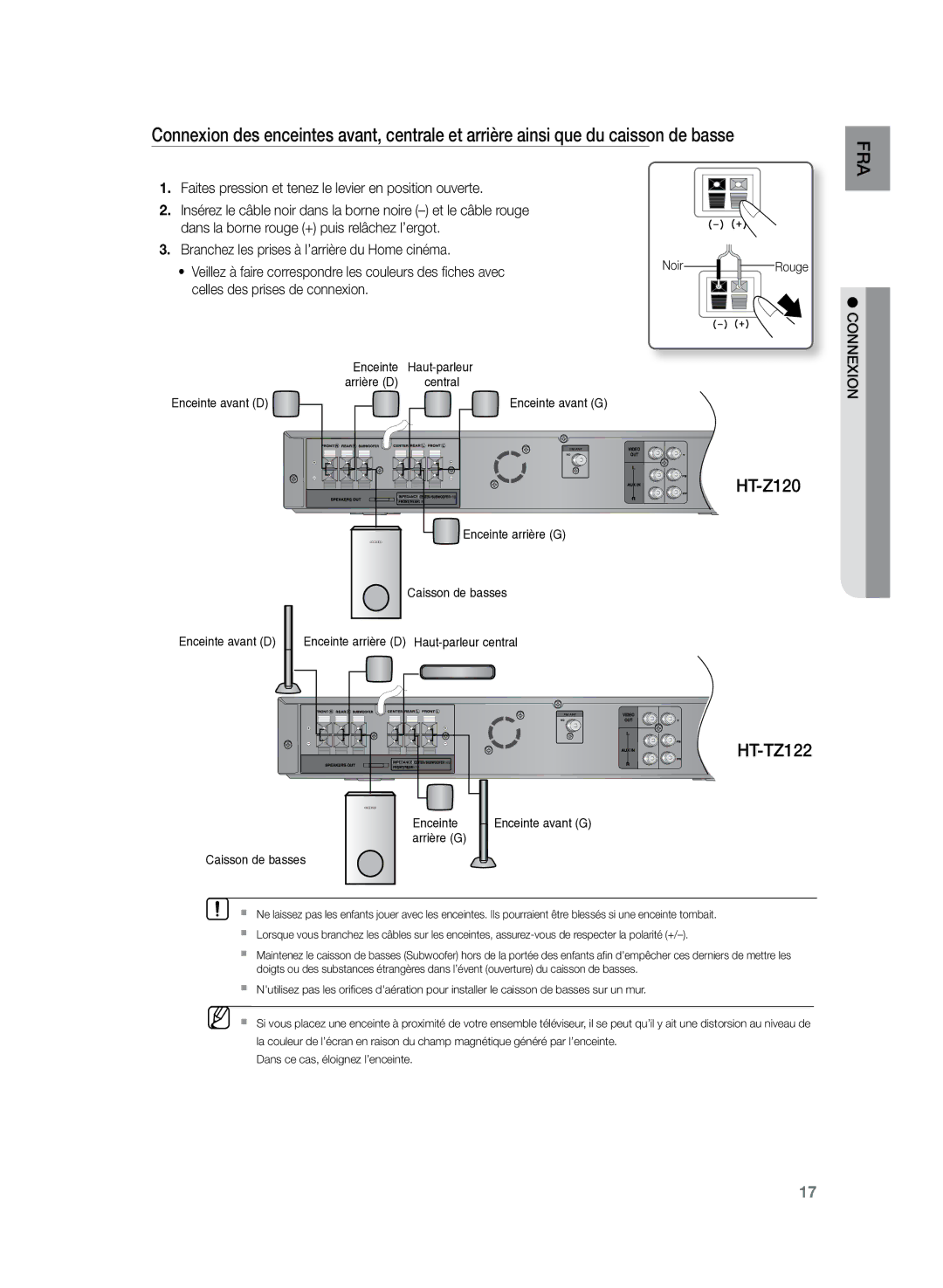 Samsung HT-Z120T/XEF manual HT-TZ122, Faites pression et tenez le levier en position ouverte 