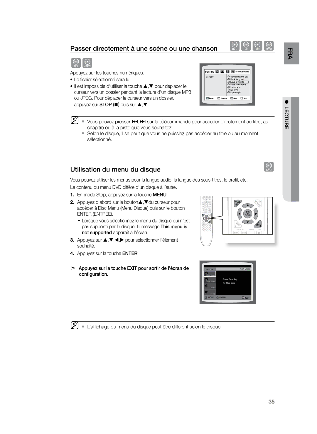 Samsung HT-Z120T/XEF manual Utilisation du menu du disque 