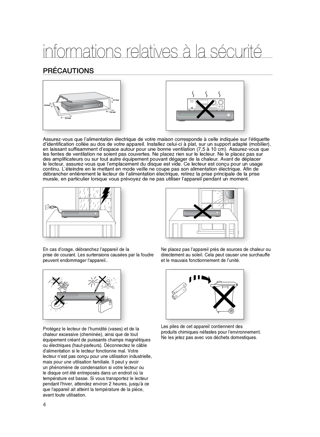 Samsung HT-Z120T/XEF manual Informations relatives à la sécurité 