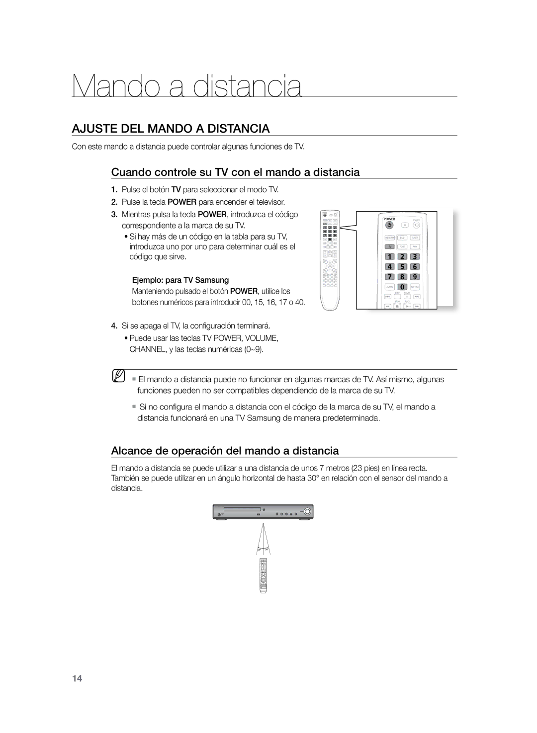 Samsung HT-Z210R/XET, HT-Z210R/EDC manual Ajuste del mando a distancia, Cuando controle su TV con el mando a distancia 