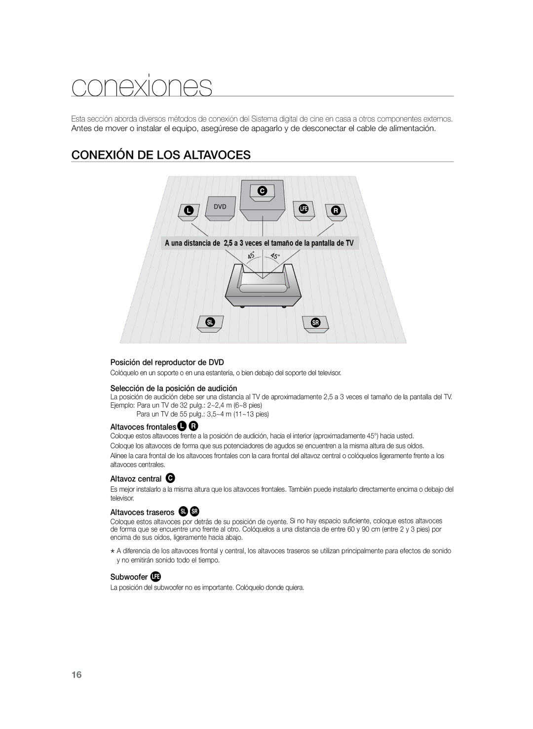 Samsung HT-Z120T/XET, HT-Z210R/EDC, HT-Z210R/XET manual Conexiones, Conexión de los altavoces 