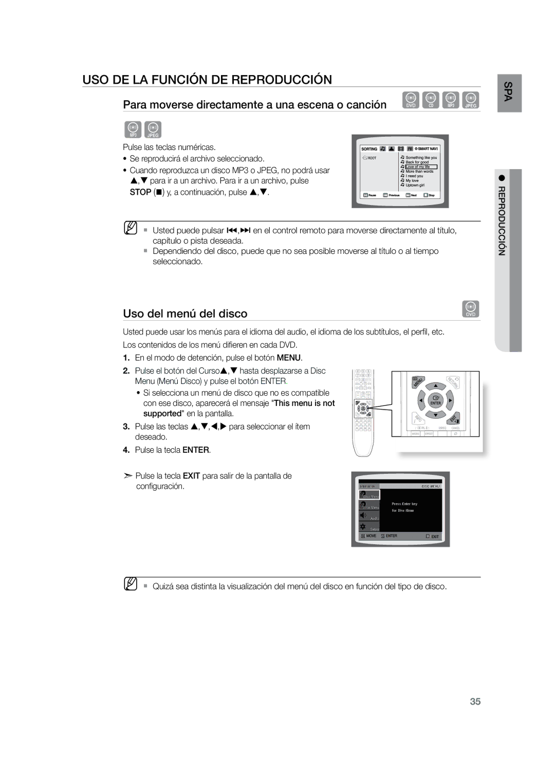 Samsung HT-Z210R/XET, HT-Z210R/EDC, HT-Z120T/XET manual Uso del menú del disco 