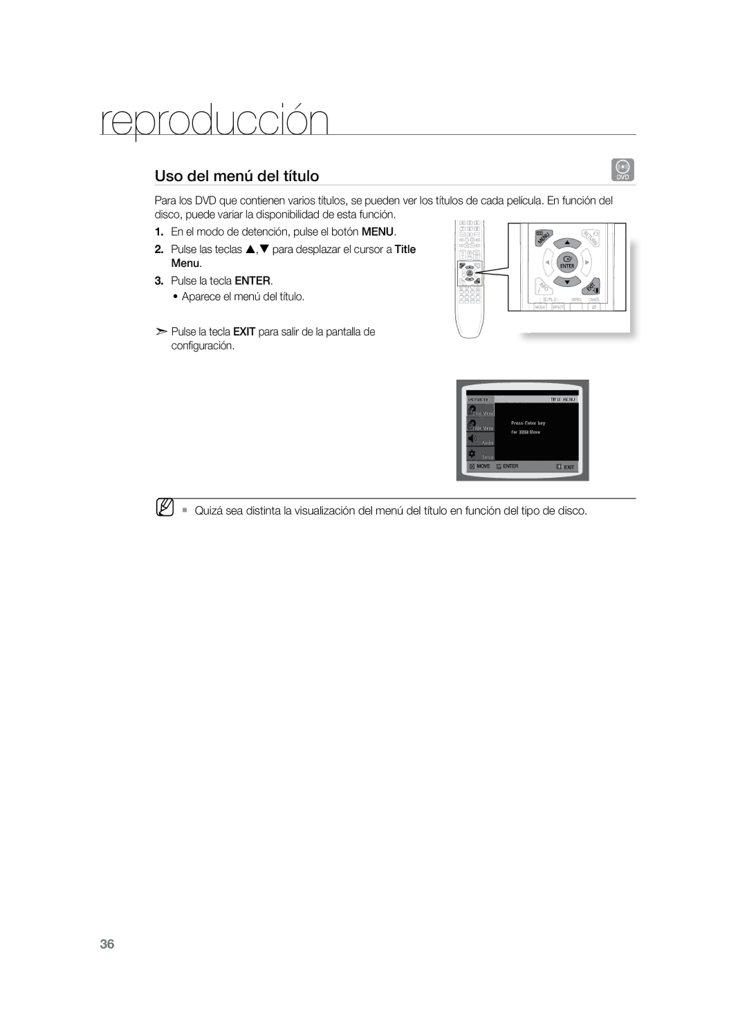 Samsung HT-Z210R/EDC, HT-Z120T/XET, HT-Z210R/XET manual Uso del menú del título 