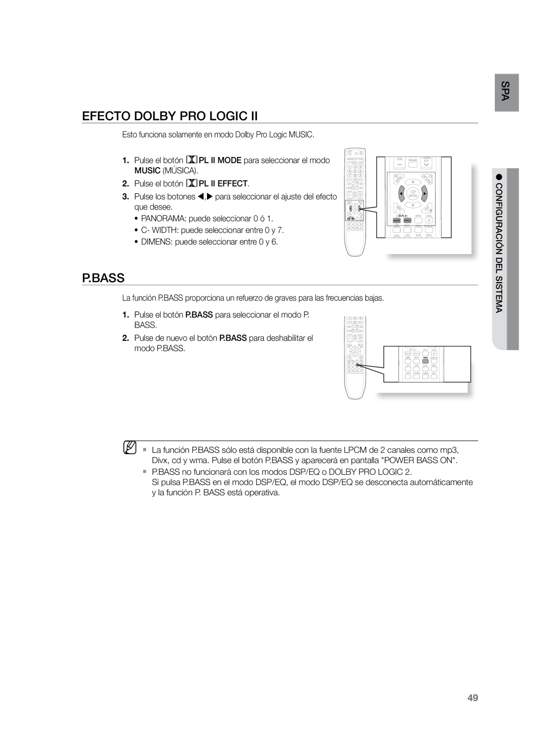 Samsung HT-Z120T/XET, HT-Z210R/EDC, HT-Z210R/XET manual Efecto Dolby Pro Logic, Bass 