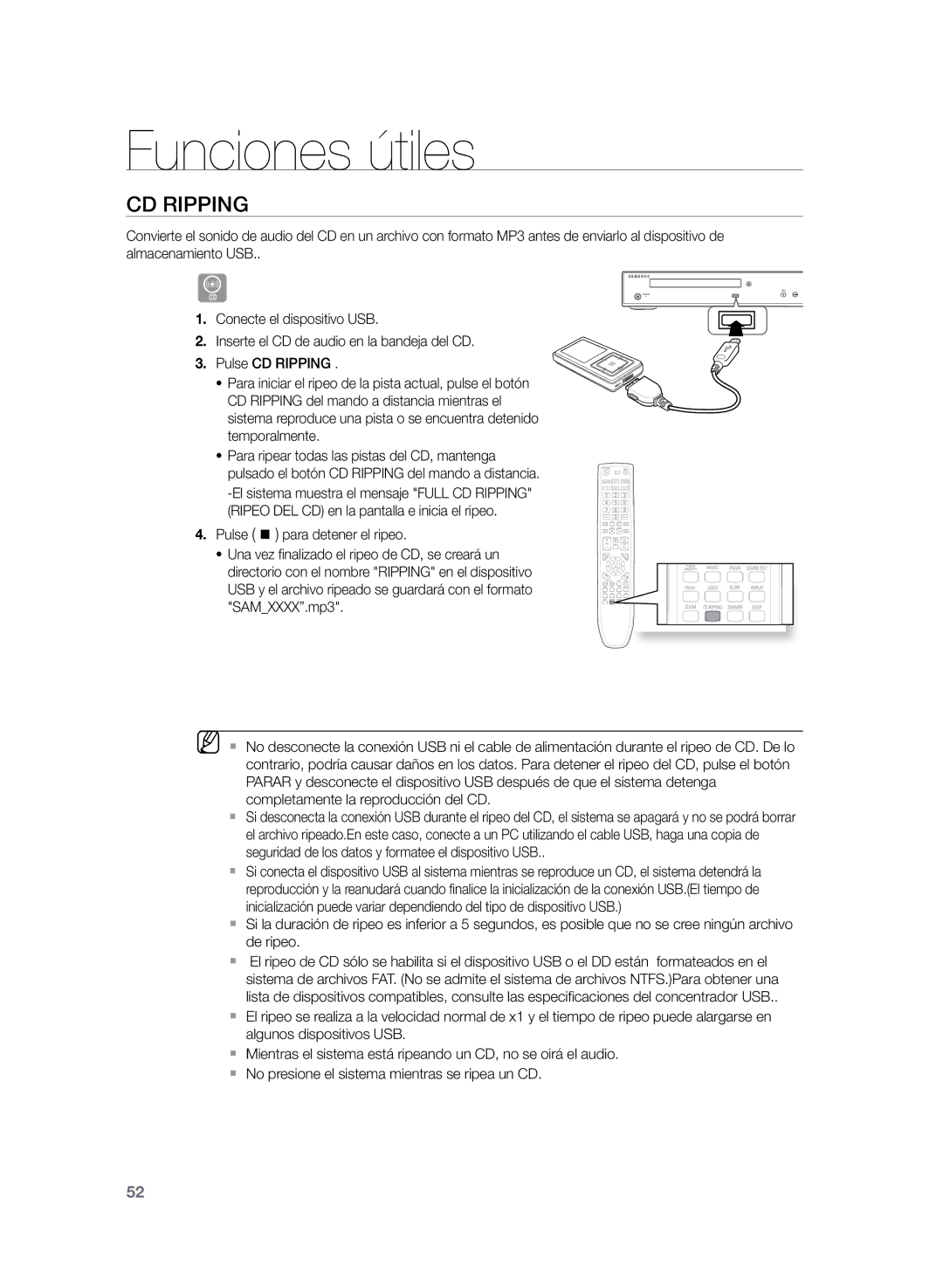 Samsung HT-Z120T/XET, HT-Z210R/EDC, HT-Z210R/XET manual CD rIPPING 