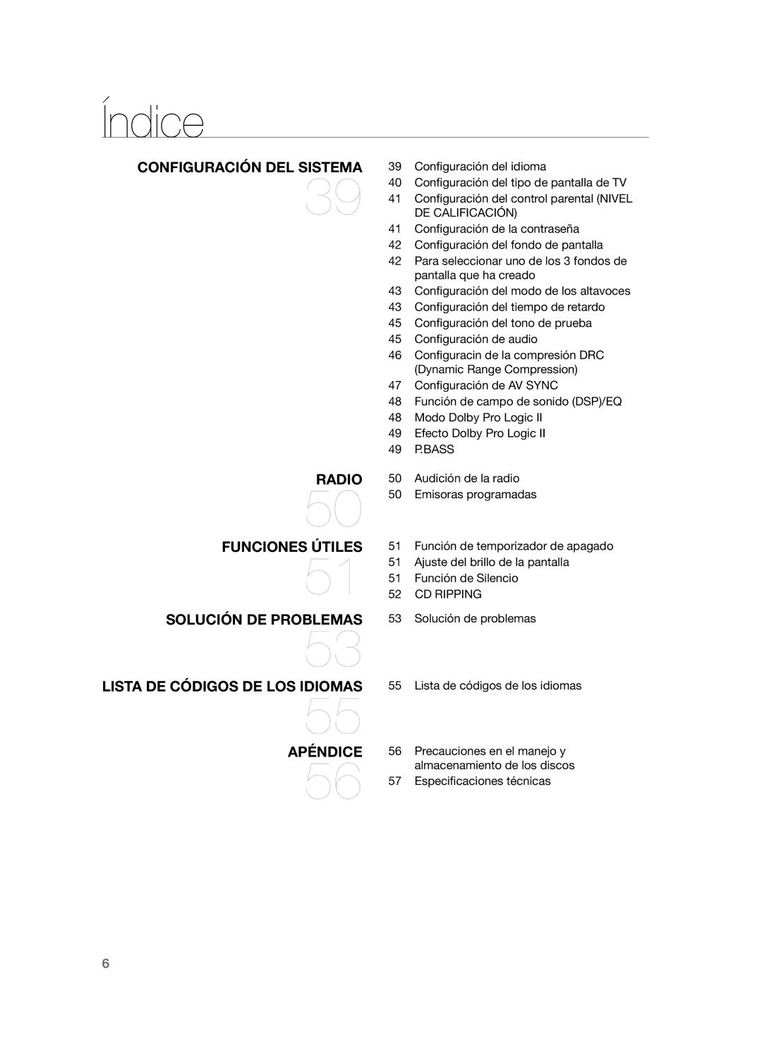 Samsung HT-Z210R/EDC, HT-Z120T/XET manual 49 P.BASS, CD Ripping, Solución de problemas Lista de códigos de los idiomas 