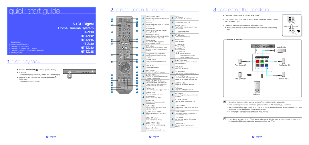 Samsung HT-TZ212R/EDC, HT-TZ215T/ADL, HT-Z310R/EDC, HT-TZ315T/ADL, HT-Z210R/EDC, HT-TZ212R/XEF manual Code No. AH68-02055C0.0 