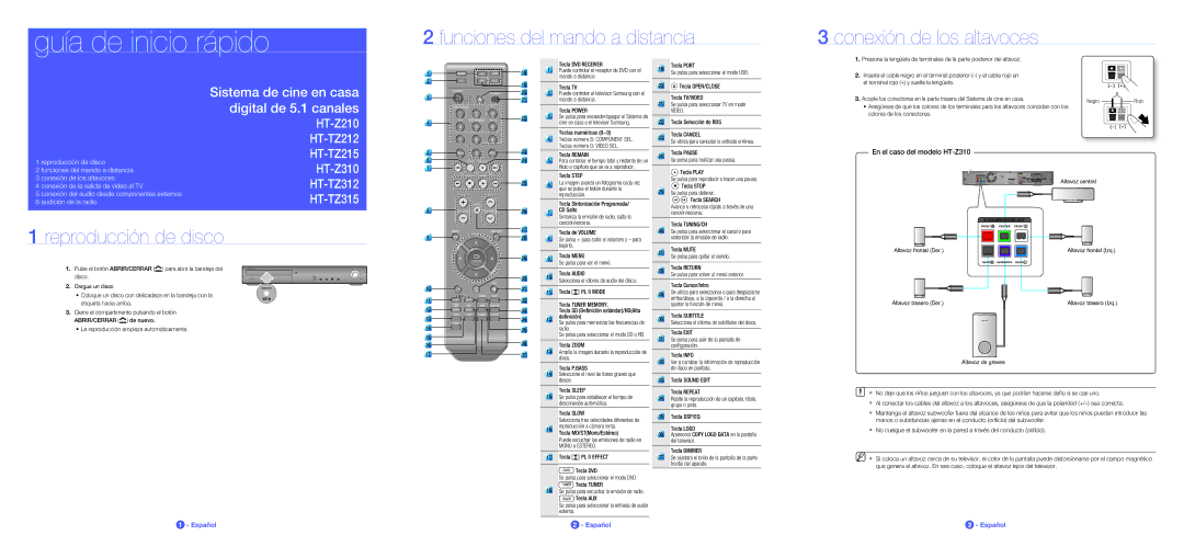 Samsung HT-Z310R/EDC, HT-TZ212R/EDC, HT-Z210R/EDC, HT-Z210R/XET, HT-TZ315R/XET, HT-TZ315R/EDC manual Code No. AH68-02055G0.0 