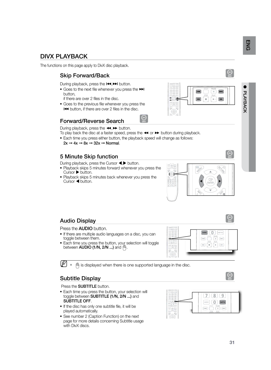 Samsung HT-TZ222, HT-Z220, HT-TZ225 user manual DivX Playback 