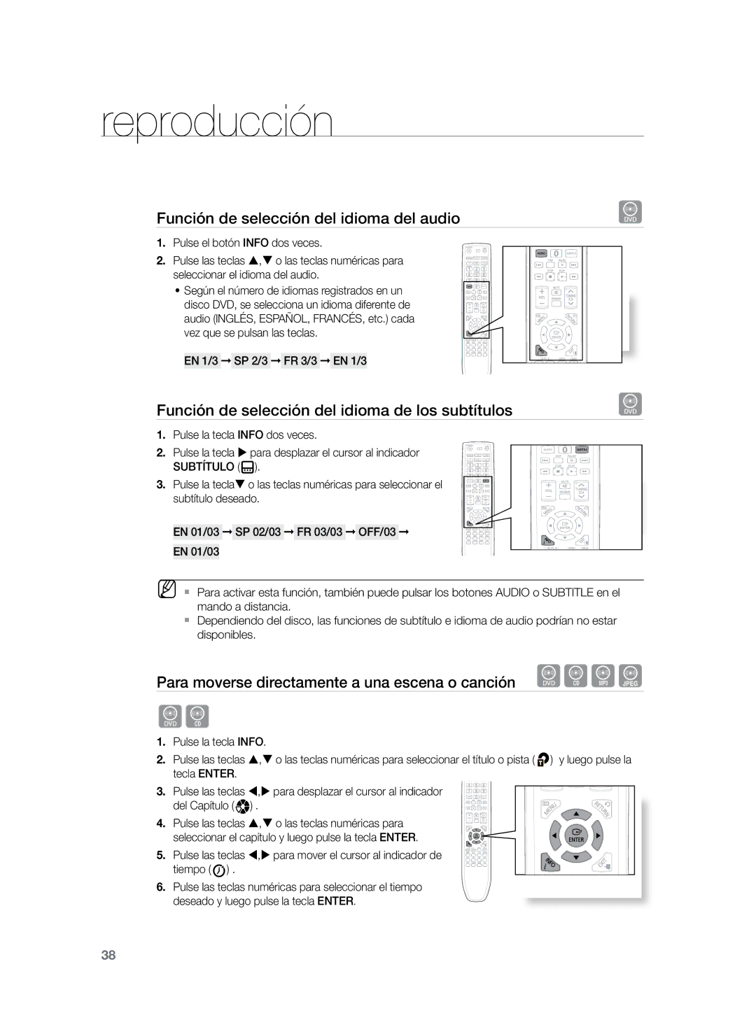 Samsung HT-TZ225R/XET manual Función de selección del idioma del audio, Función de selección del idioma de los subtítulos 