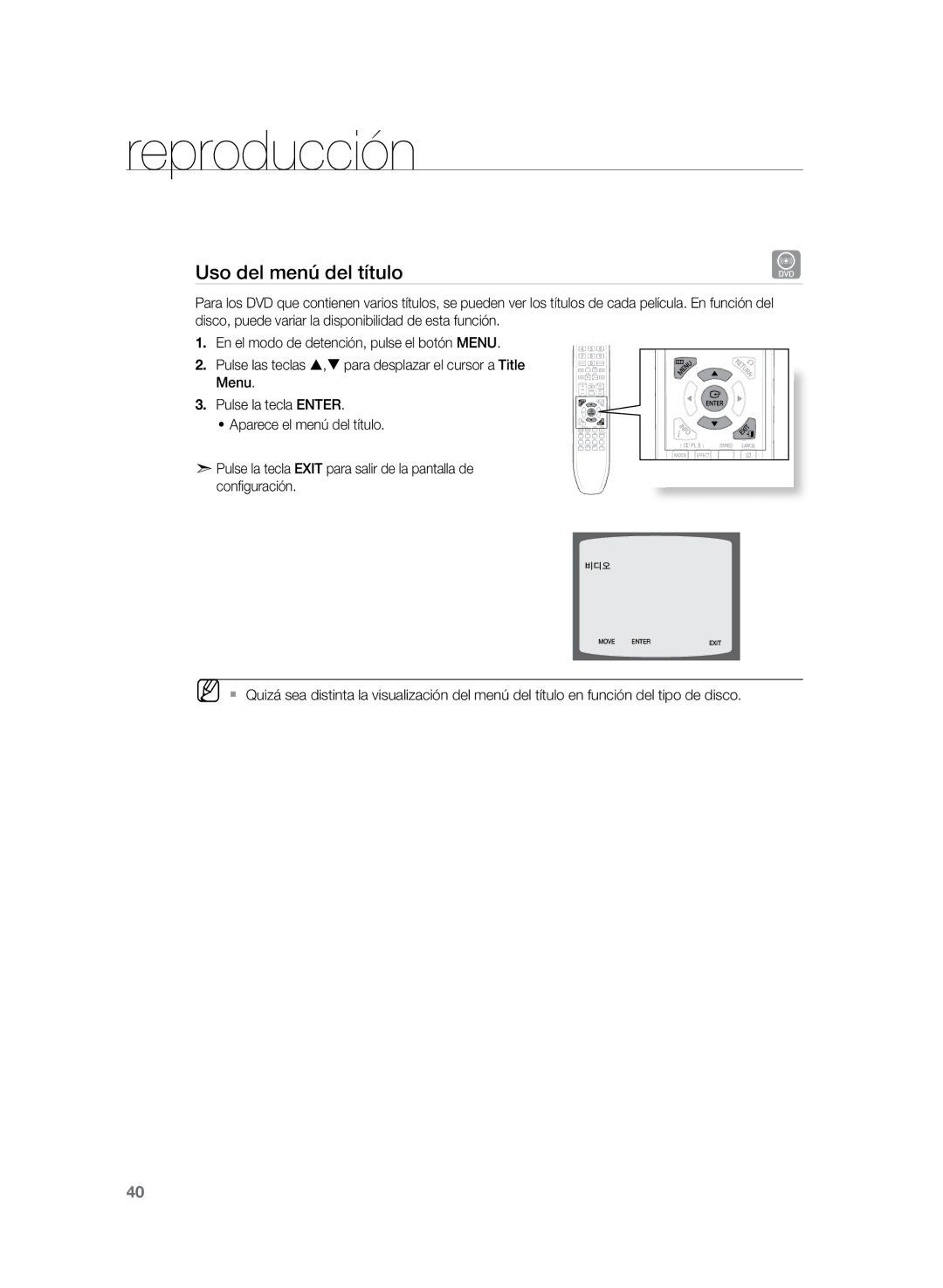 Samsung HT-Z220R/XET, HT-Z220R/EDC, HT-TZ225R/XET manual Uso del menú del título 