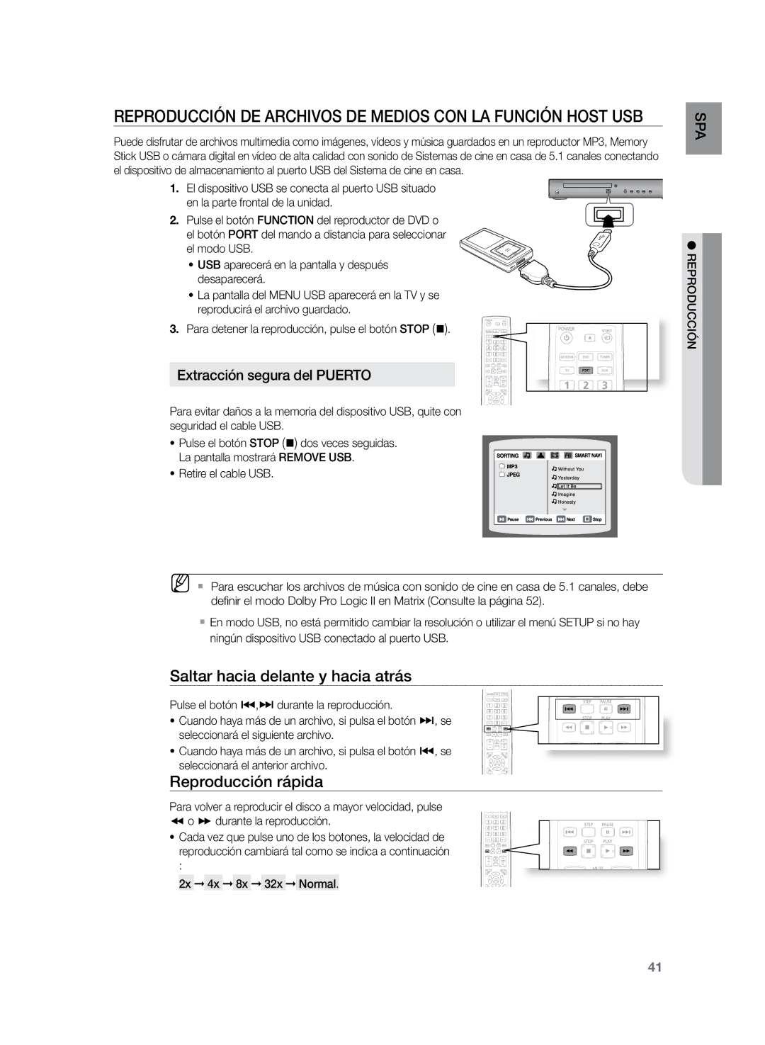 Samsung HT-TZ225R/XET, HT-Z220R/EDC manual Reproducción de archivos de medios con la función Host USB, Reproducción rápida 