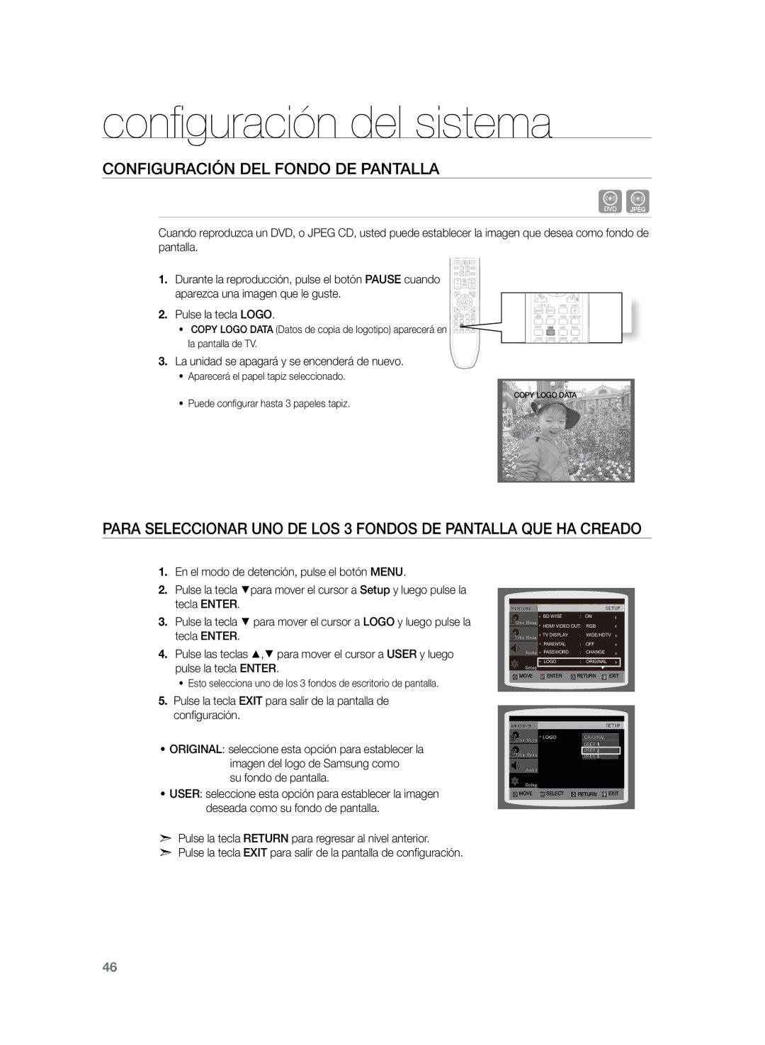 Samsung HT-Z220R/XET, HT-Z220R/EDC manual Configuración del fondo de pantalla, La unidad se apagará y se encenderá de nuevo 