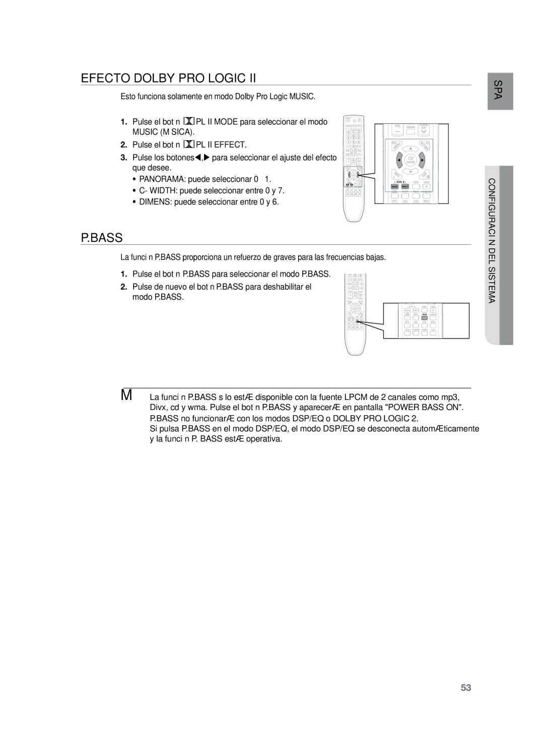 Samsung HT-TZ225R/XET, HT-Z220R/EDC, HT-Z220R/XET manual Efecto Dolby Pro Logic, Bass 