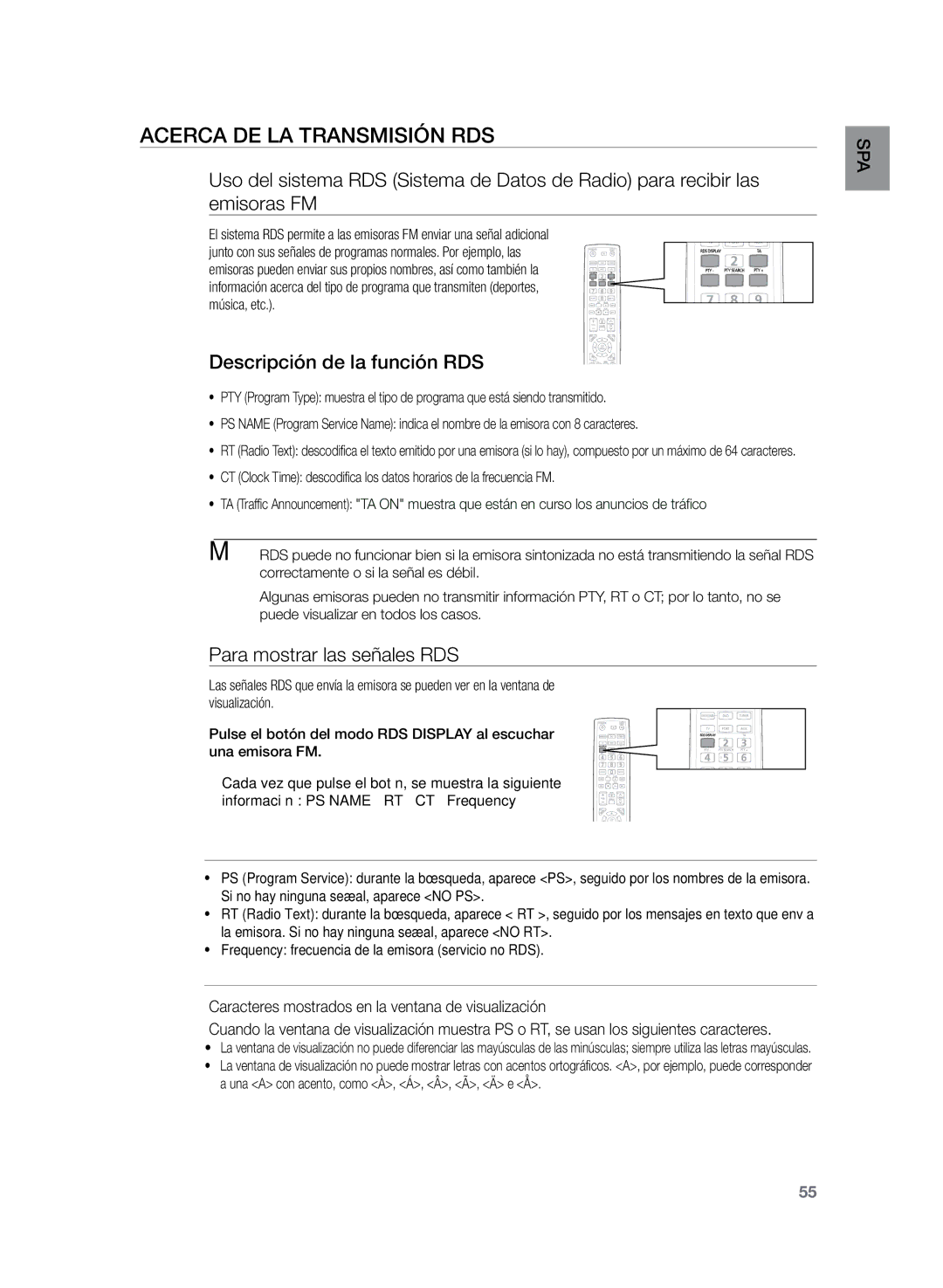 Samsung HT-Z220R/XET manual Acerca de la transmisión RDS, Descripción de la función RDS, Para mostrar las señales RDS 