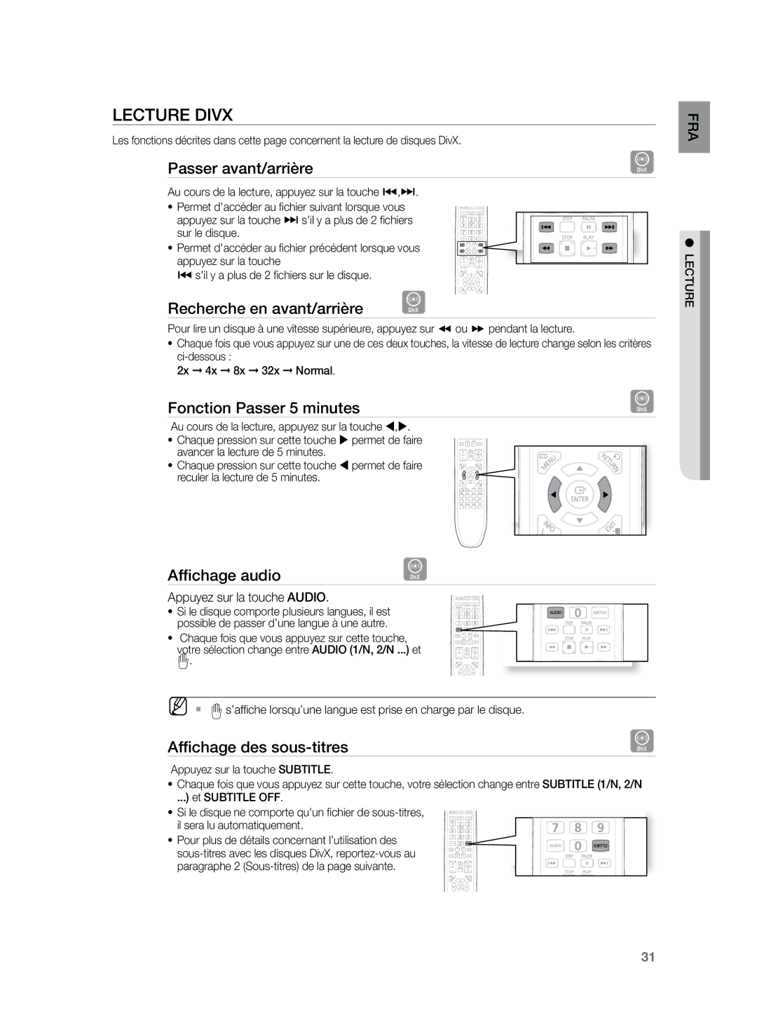 Samsung HT-TZ225R/XEF, HT-Z220R/XEF, HT-TZ222R/XEF manual Lecture DivX 