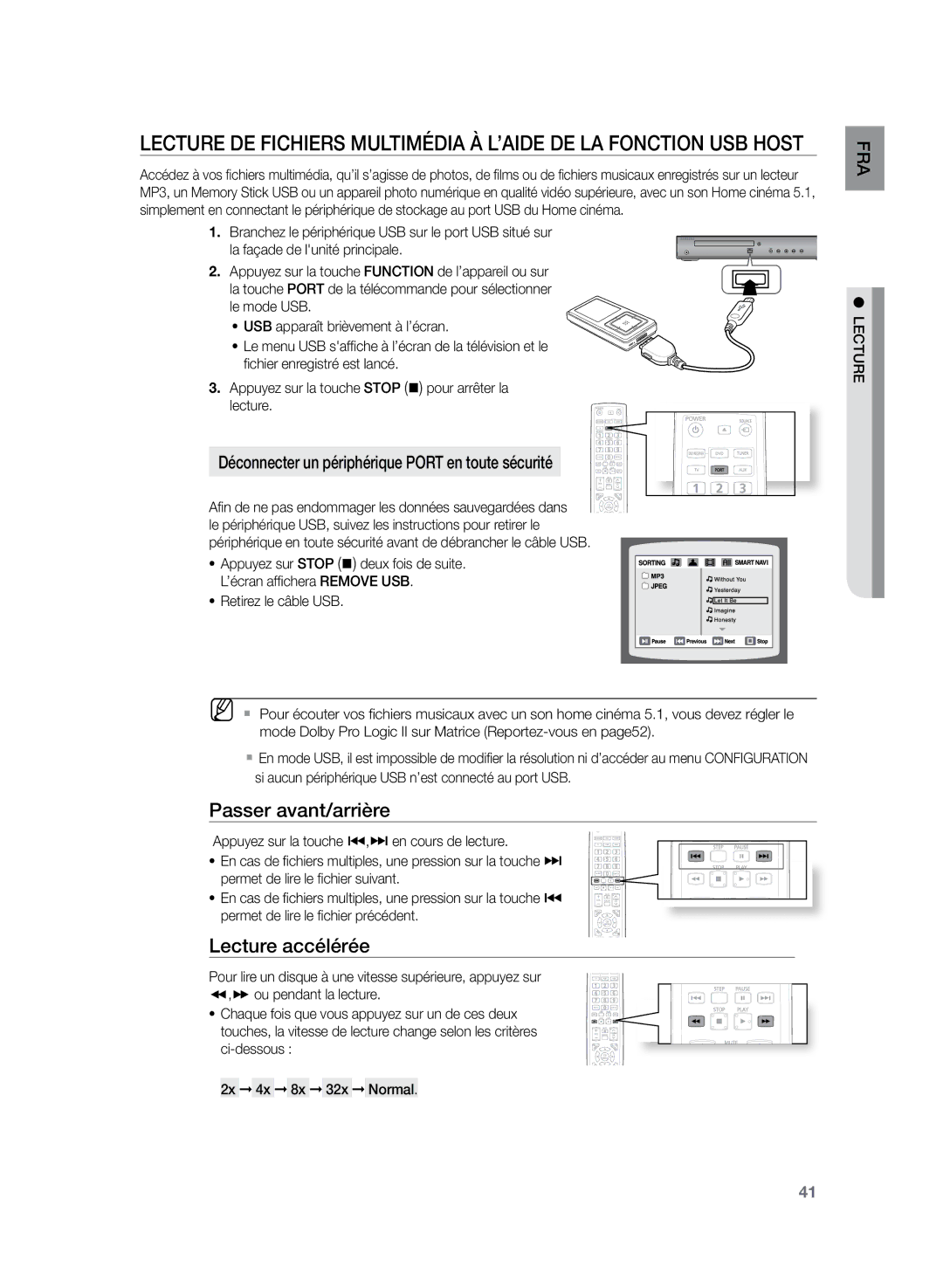 Samsung HT-TZ222R/XEF, HT-Z220R/XEF, HT-TZ225R/XEF Lecture accélérée, Déconnecter un périphérique Port en toute sécurité 