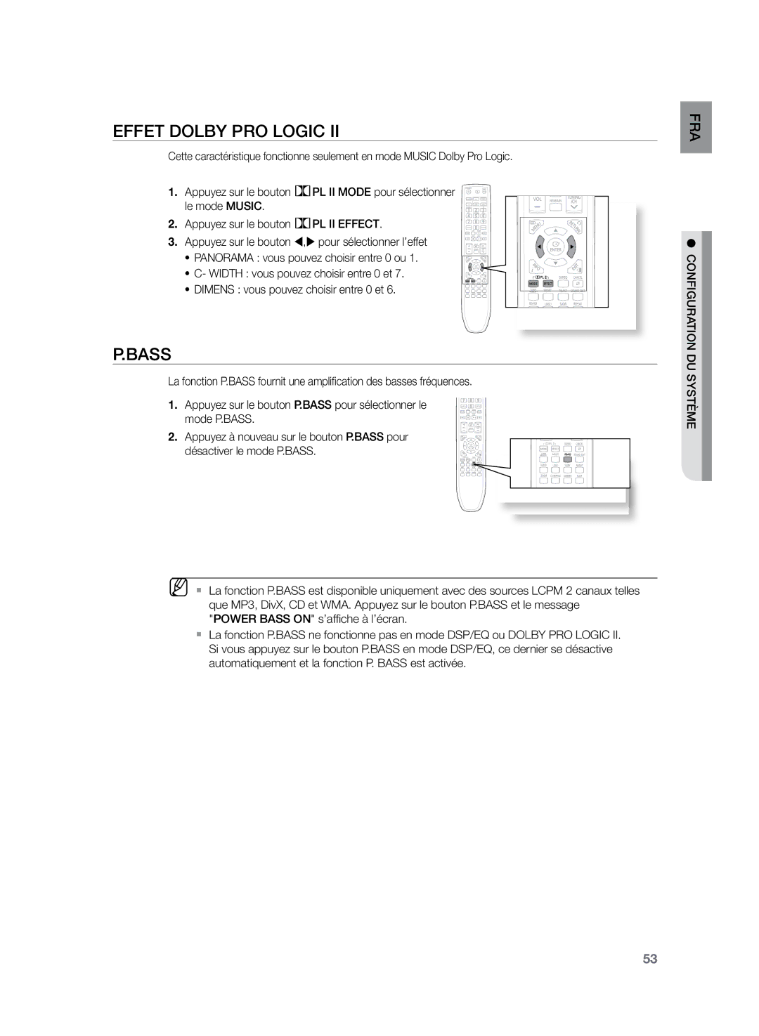 Samsung HT-TZ222R/XEF, HT-Z220R/XEF, HT-TZ225R/XEF manual Effet Dolby Pro Logic, Bass 