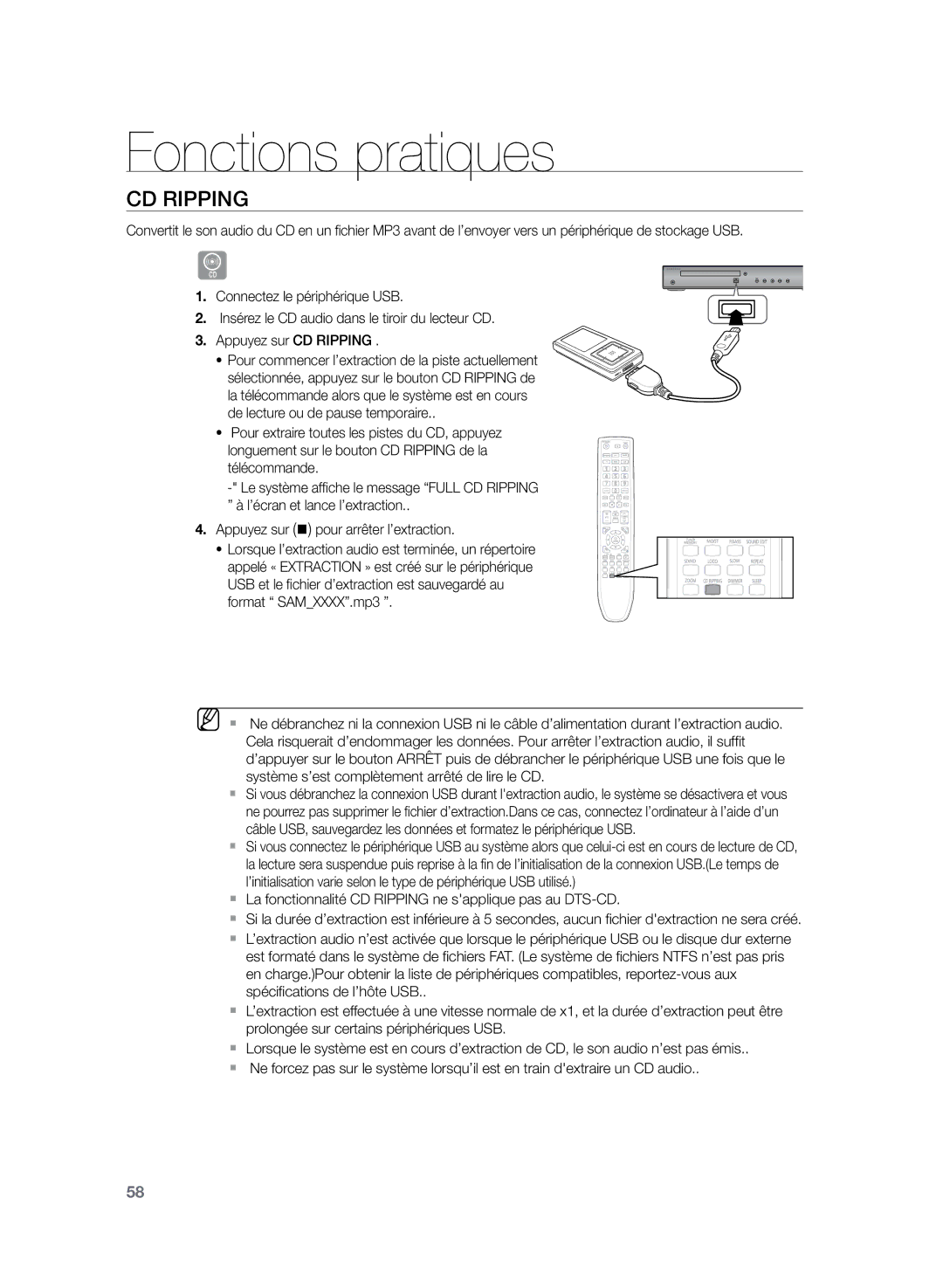 Samsung HT-TZ225R/XEF, HT-Z220R/XEF, HT-TZ222R/XEF manual CD rIPPING 