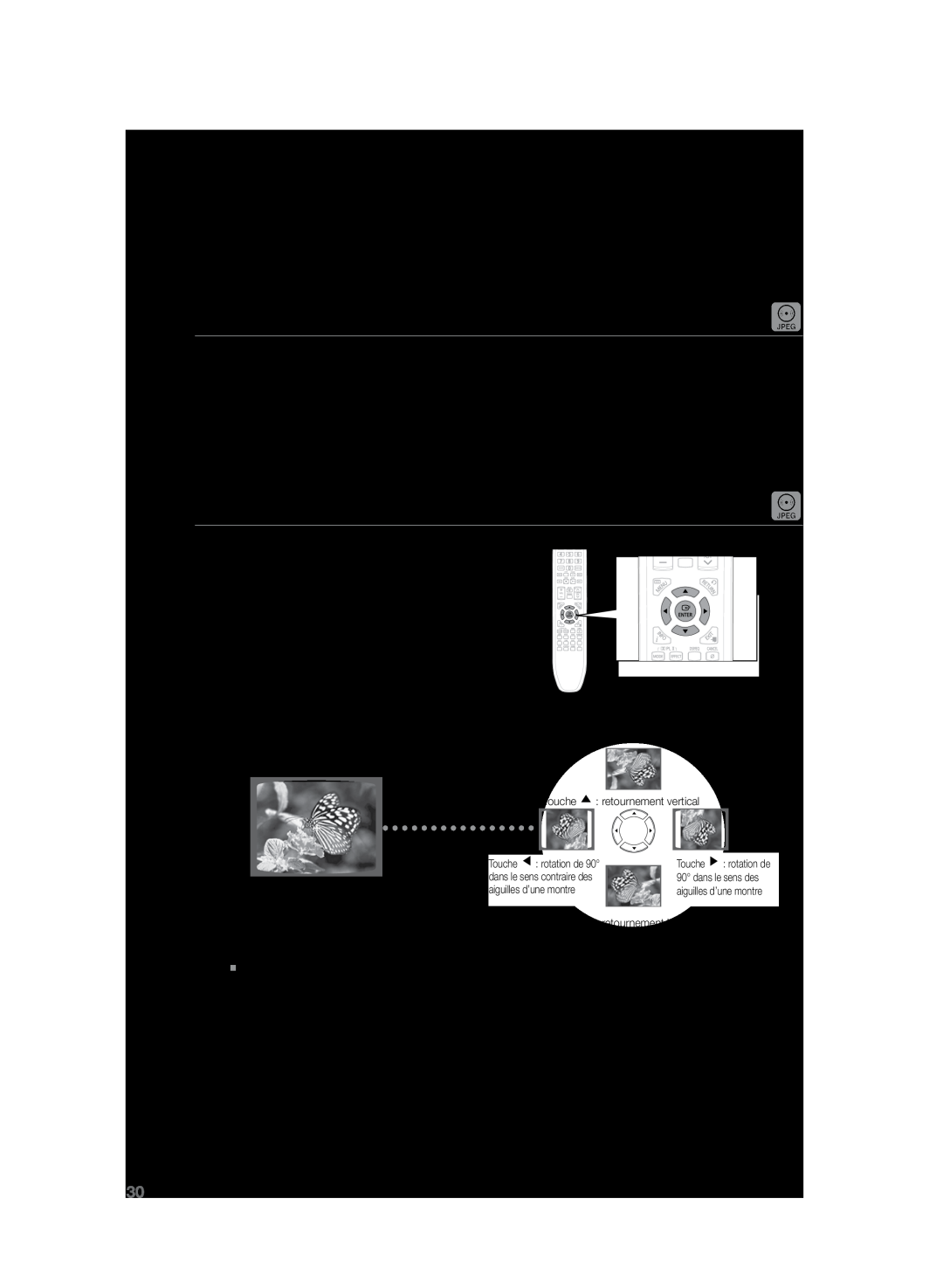 Samsung HT-Z220R/XEF, HT-TZ225R/XEF manual Lecture de fichier JPEG, Mode Diaporama, Fonction Rotation/Retournement, lecture 
