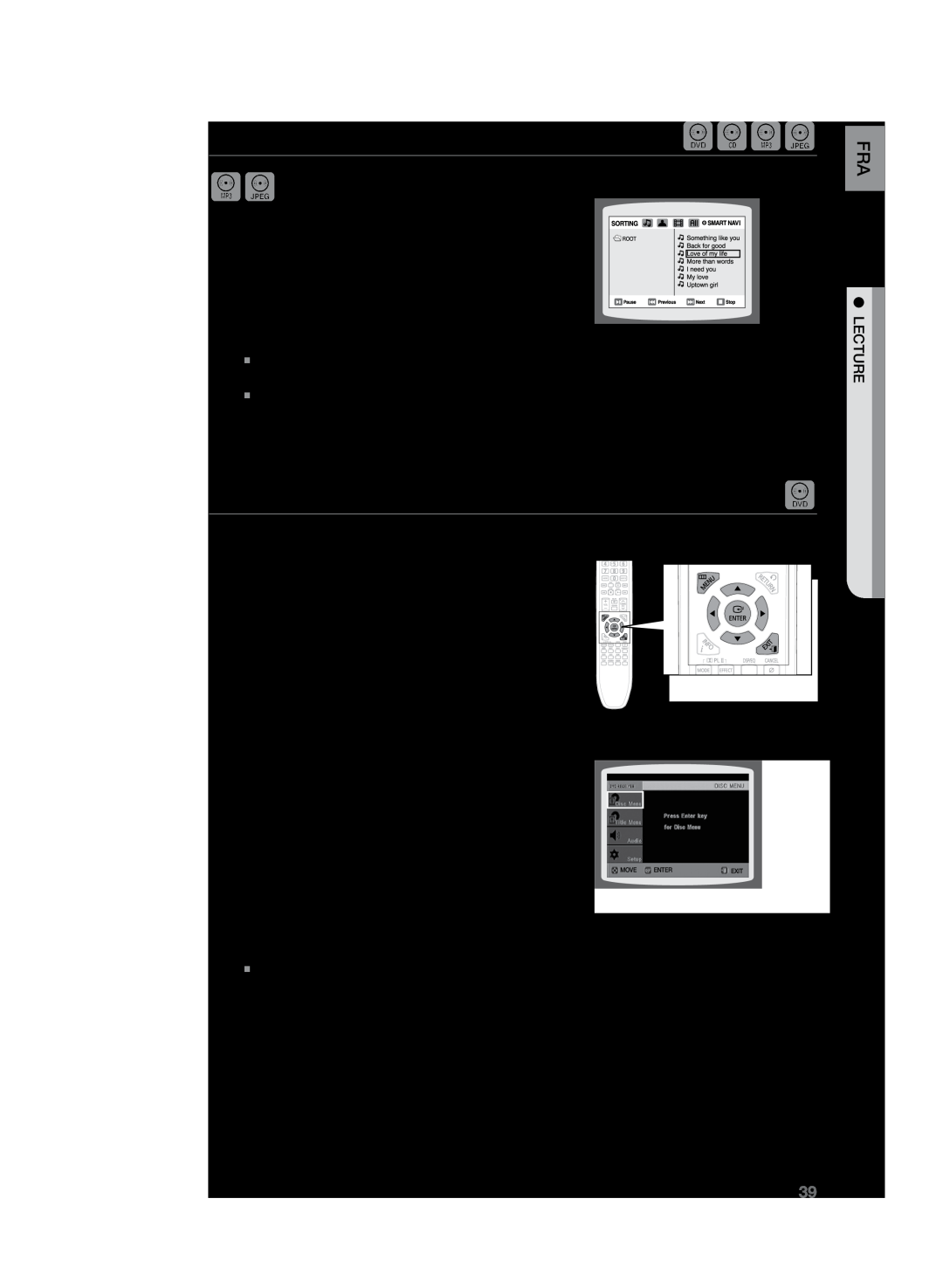 Samsung HT-Z220R/XEF manual Utilisation du menu du disque, Passer directement à une scène ou une chanson dBAG, Move, Enter 