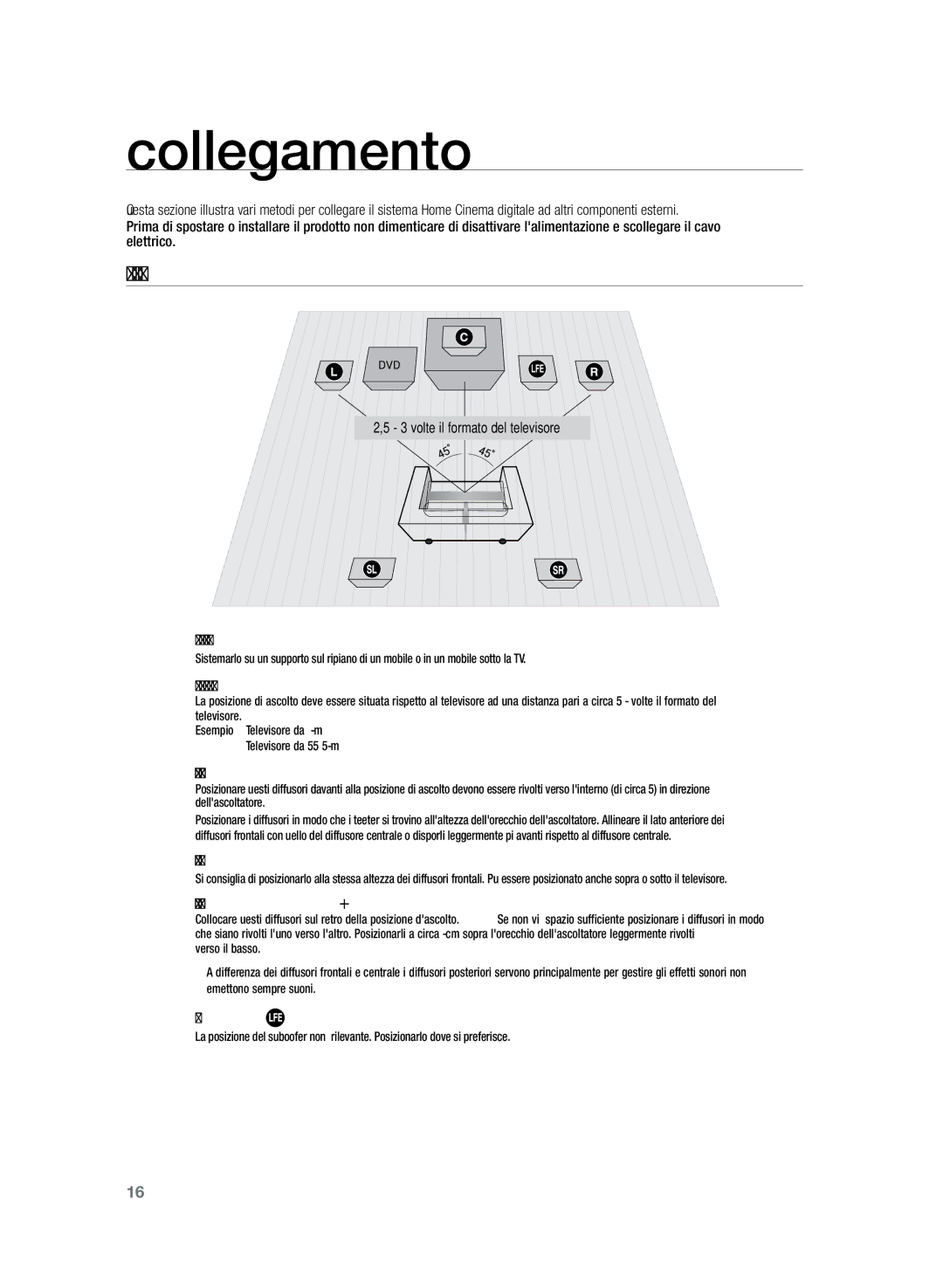 Samsung HT-Z220R/XET manual Collegamento dei diffusori 