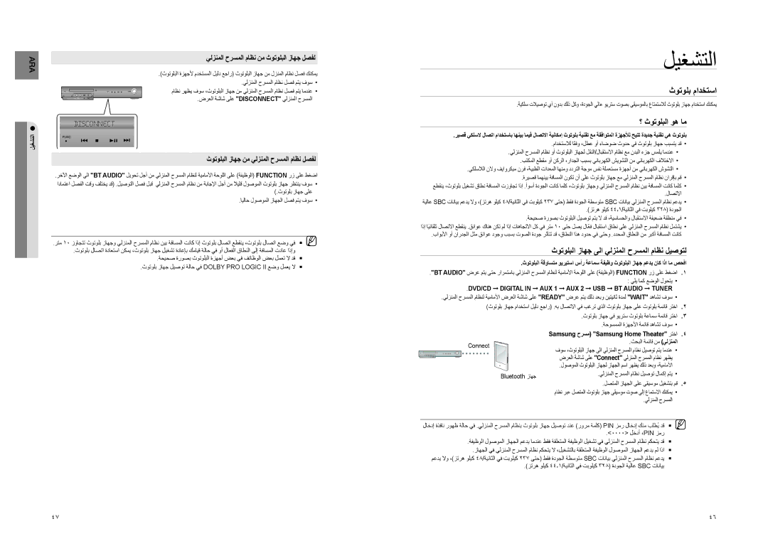 Samsung HT-Z320T/MEA, HT-Z220T/MEA manual ثوتولب مادختسا, ؟ ثوتولبلا وه ام, ثوتولبلا زاهج ىلا يلزنملا حرسملا ماظن ليصوتل 