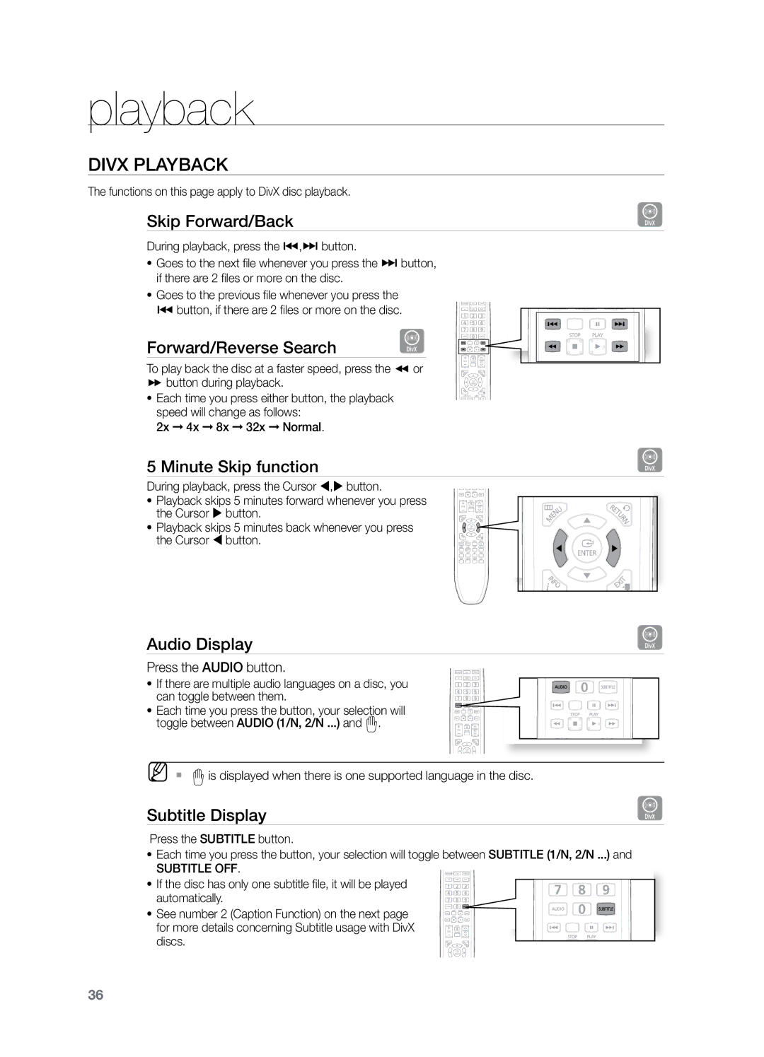 Samsung HT-TZ325T/XME, HT-Z220T/MEA, HT-TZ325T/SIM, HT-TZ325T/FMC, HT-TZ325T/MEA, HT-Z320T/MEA, HT-TZ325R/XER DivX Playback 