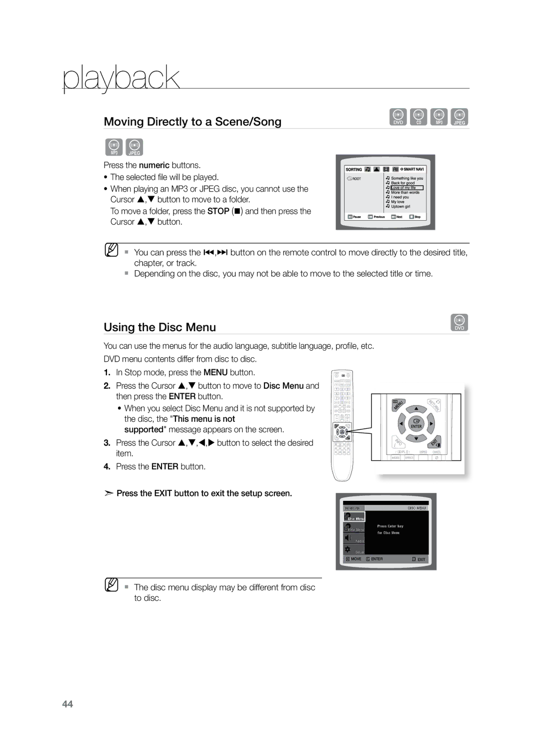 Samsung HT-TZ325R/XER, HT-Z220T/MEA, HT-TZ325T/SIM, HT-TZ325T/FMC, HT-TZ325T/MEA, HT-Z320T/MEA manual Using the Disc Menu 