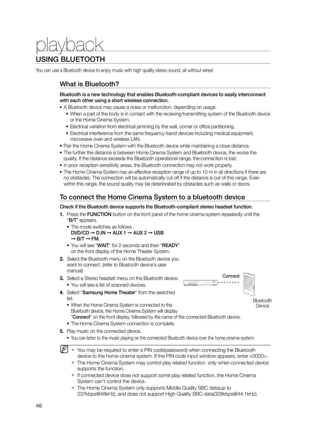 Samsung HT-TZ325T/HAC, HT-Z220T/MEA manual What is Bluetooth?, To connect the Home Cinema System to a bluetooth device 