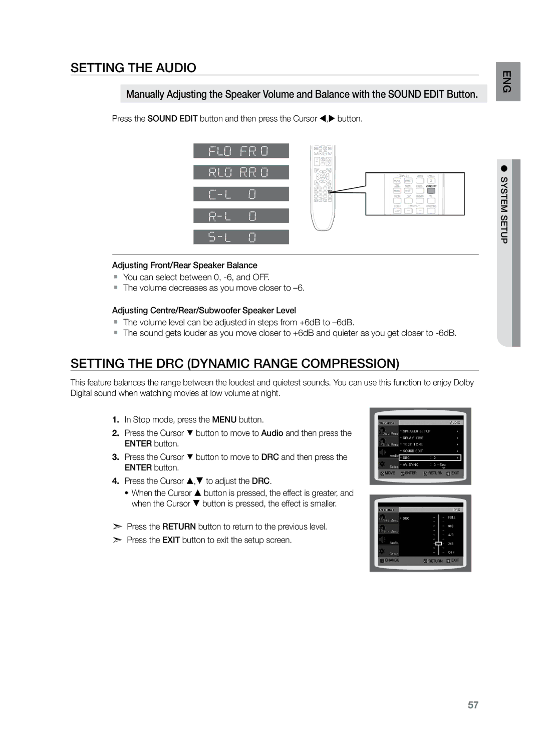 Samsung HT-TZ325R/XER, HT-Z220T/MEA manual Setting the DRC Dynamic Range Compression, Press the Cursor , to adjust the DRC 