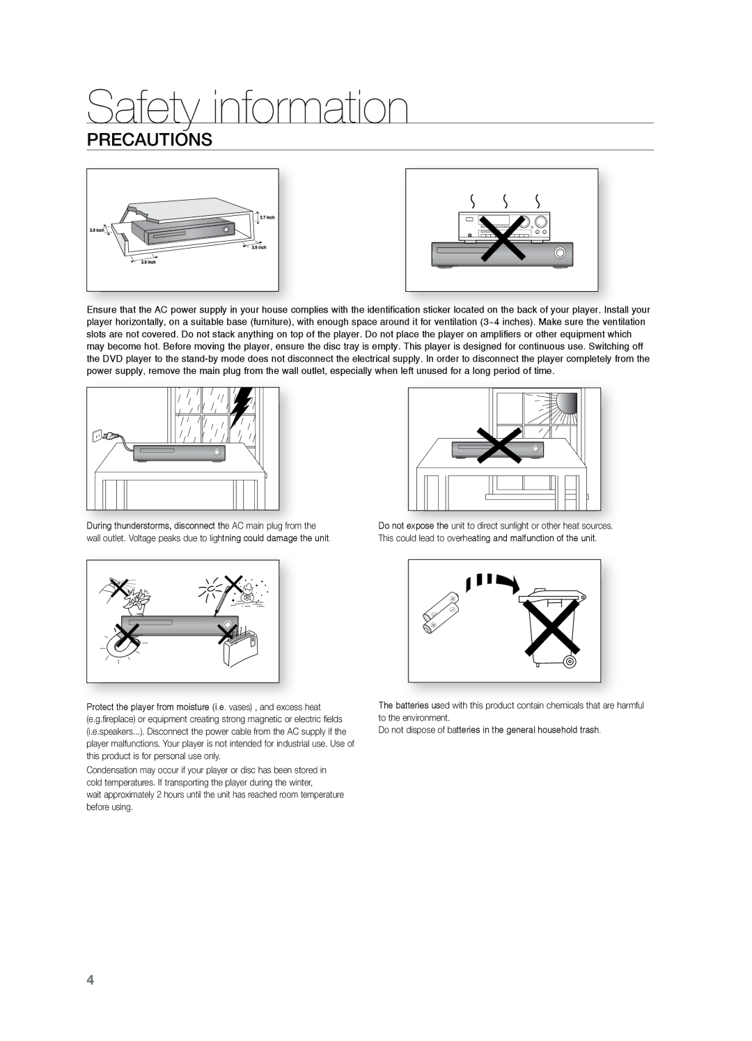 Samsung HT-Z221 user manual Precautions 