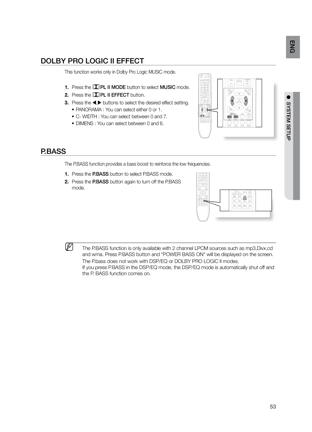 Samsung HT-Z221 user manual Dolby Pro Logic II Effect, Bass 