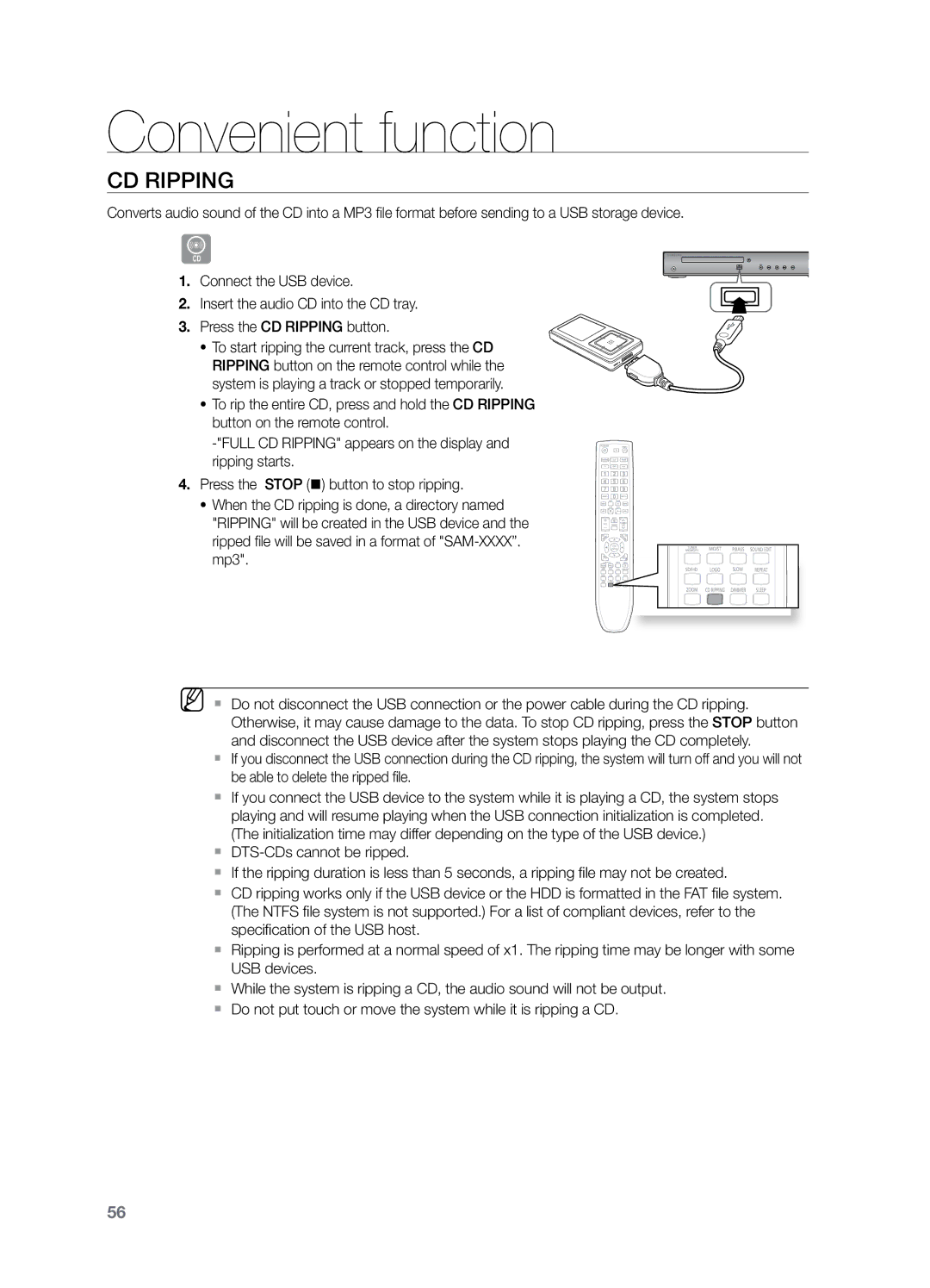 Samsung HT-Z221 user manual CD rIPPING 