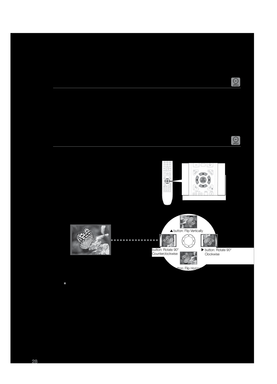 Samsung HT-Z221 user manual JPEG File Playback, Slide Mode, Rotate/Flip Function 