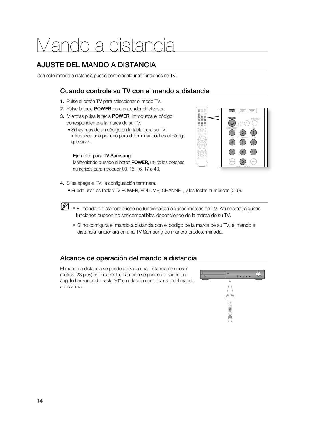 Samsung HT-TZ215M/MEA, HT-Z310R/EDC manual Ajuste DEL Mando a Distancia, Cuando controle su TV con el mando a distancia 