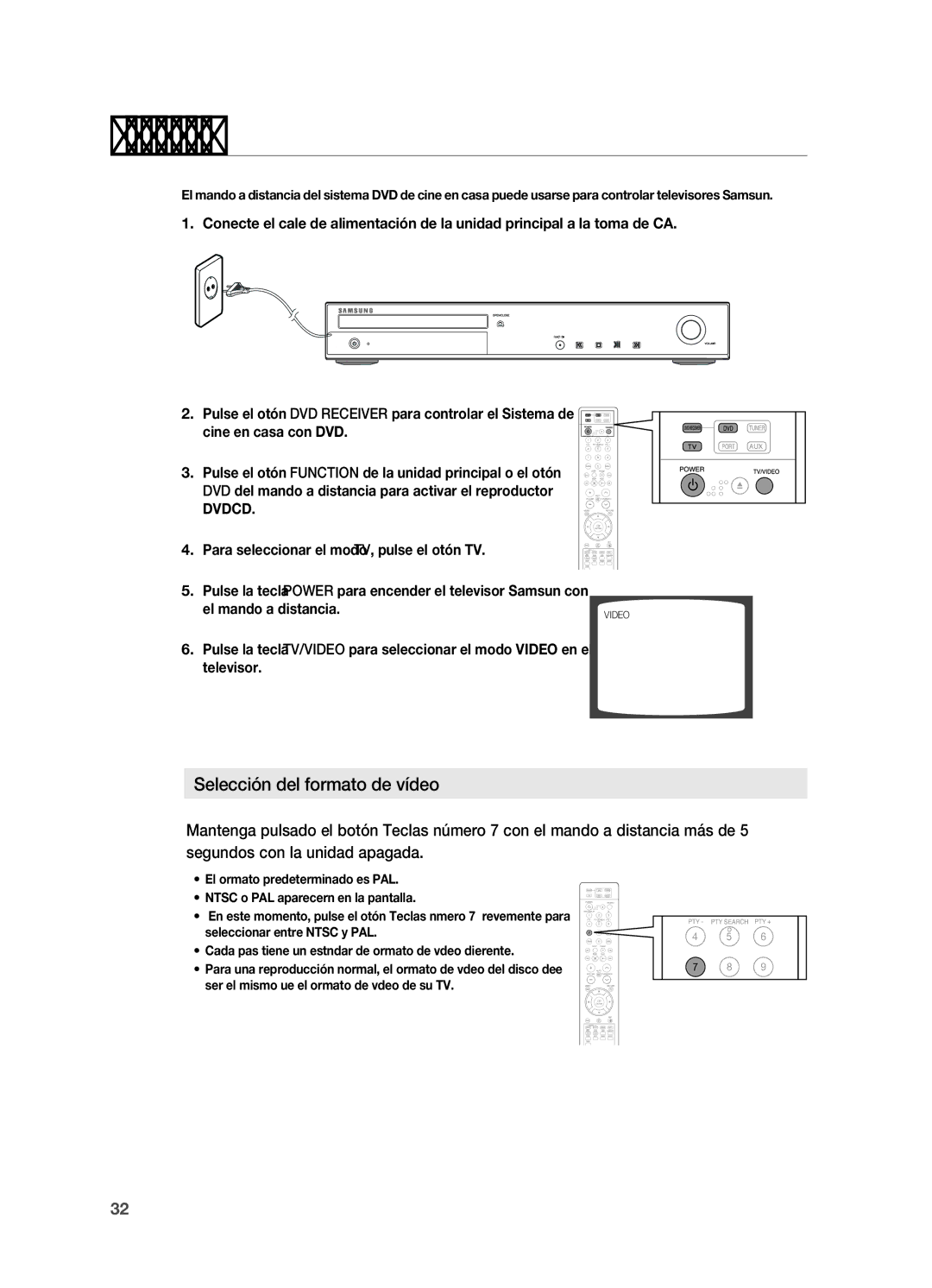 Samsung HT-TZ215M/MEA, HT-Z310R/EDC, HT-Z210R/EDC manual Antes de utilizar el cine el casa, Selección del formato de vídeo 