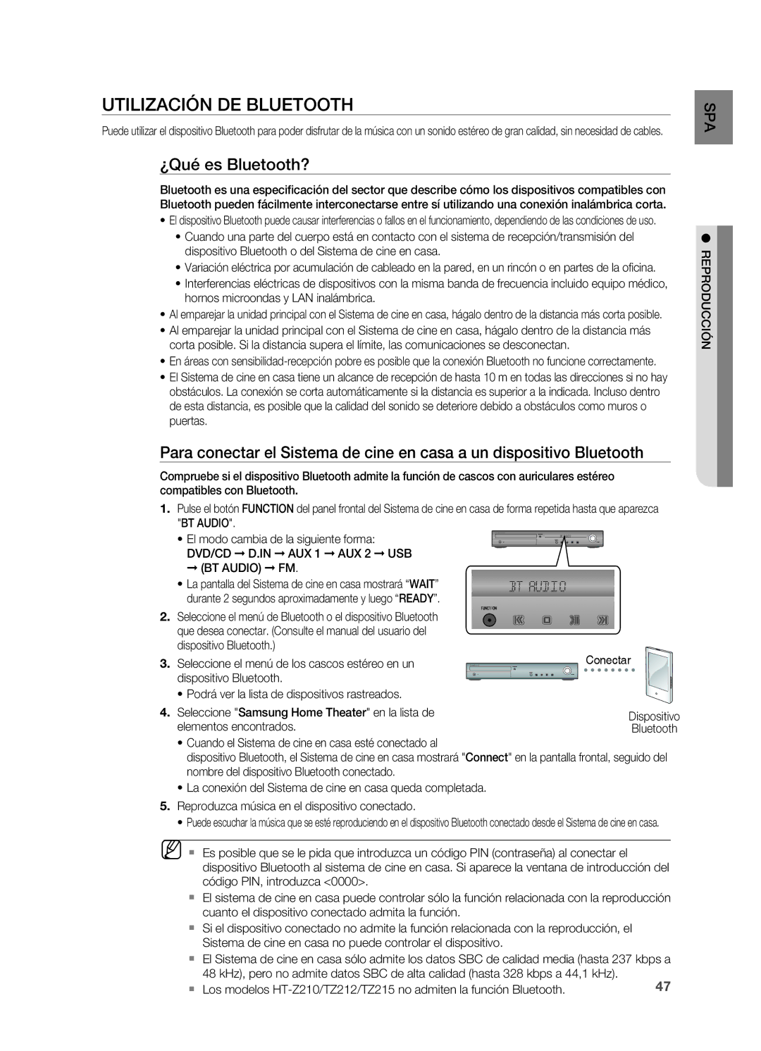 Samsung HT-Z210R/XET, HT-Z310R/EDC manual Utilización DE Bluetooth, ¿qué es Bluetooth?, BT Audio FM, Elementos encontrados 