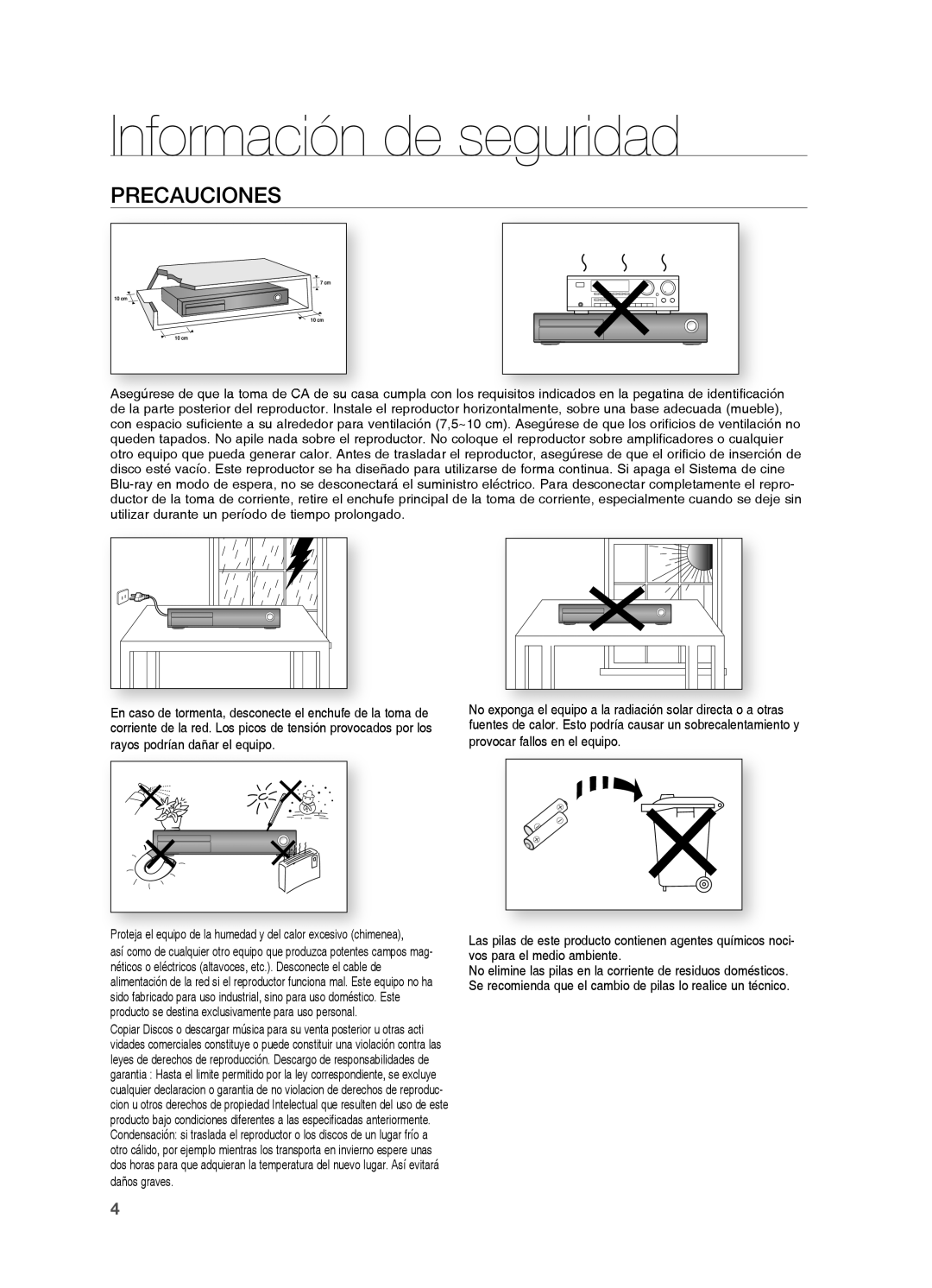 Samsung HT-TZ315R/EDC, HT-Z310R/EDC, HT-Z210R/EDC, HT-TZ215R/XEF, HT-Z210R/XET Precauciones, Rayos podrían dañar el equipo 